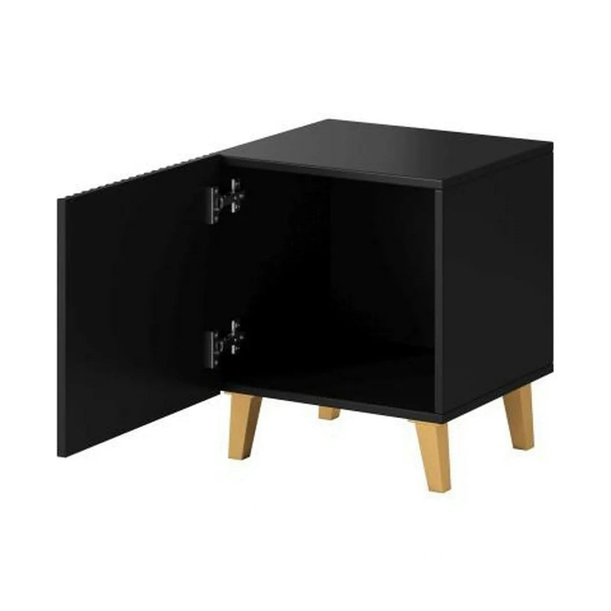 Noptiera PAFOS, negru/stejar, PAL/plastic, 45x40x51 cm