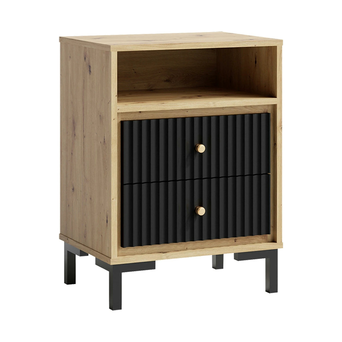 Noptiera PARII PA14, stejar artisan/negru, PAL laminat, 50x37x68 cm