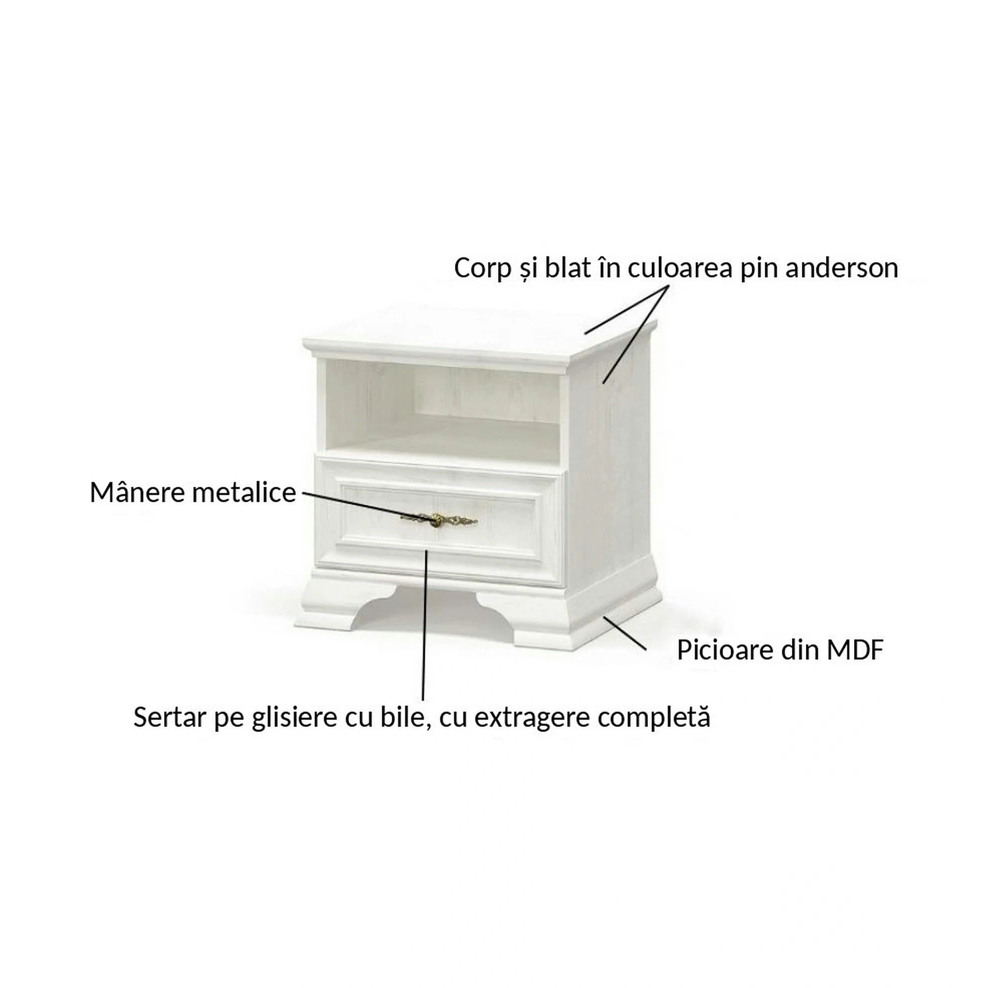 Noptiera pin alb anderson IRYS, PAL laminat, 49x41x47 cm