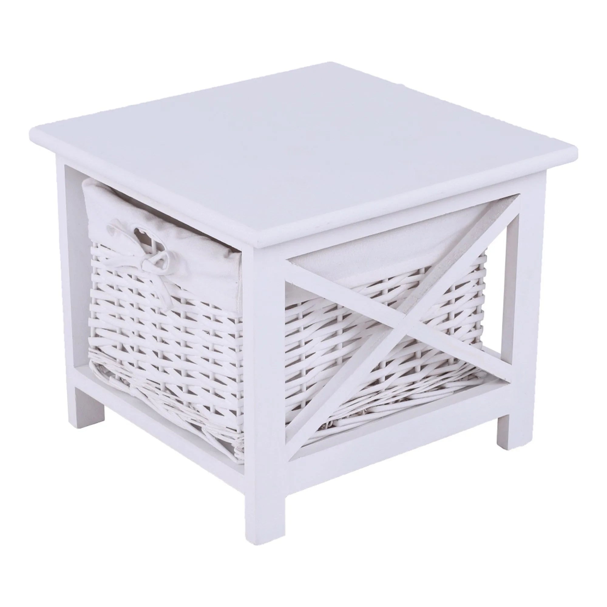 Noptiera RAFAELLO, alb, lemn/material textil/rachita, 36x37x30 cm