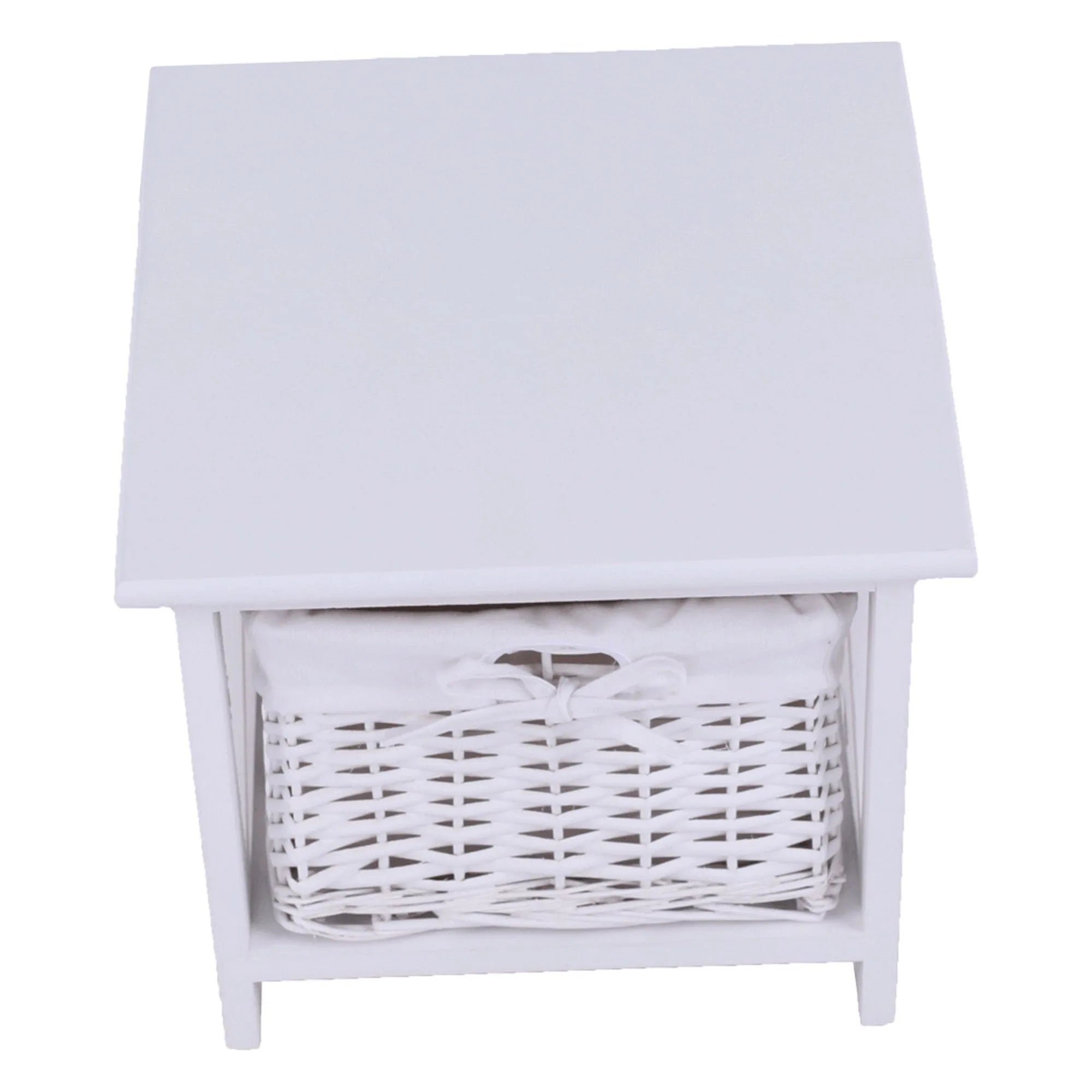 Noptiera RAFAELLO, alb, lemn/material textil/rachita, 36x37x30 cm