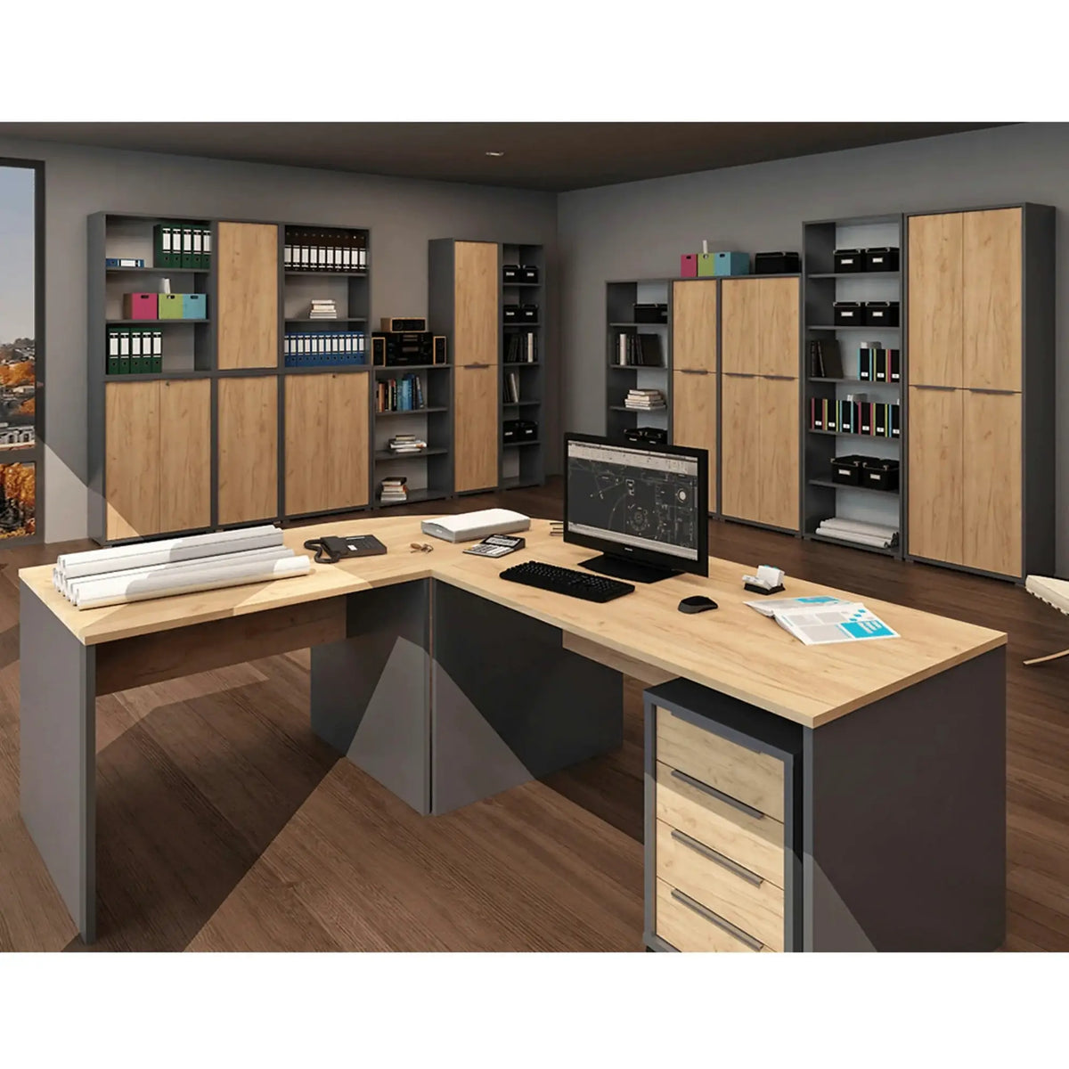 Noptiera RIOMA NEW TYP 30, stejar artisan/gri grafit, DTD laminat, cu 4 sertare, 43x48x67 cm
