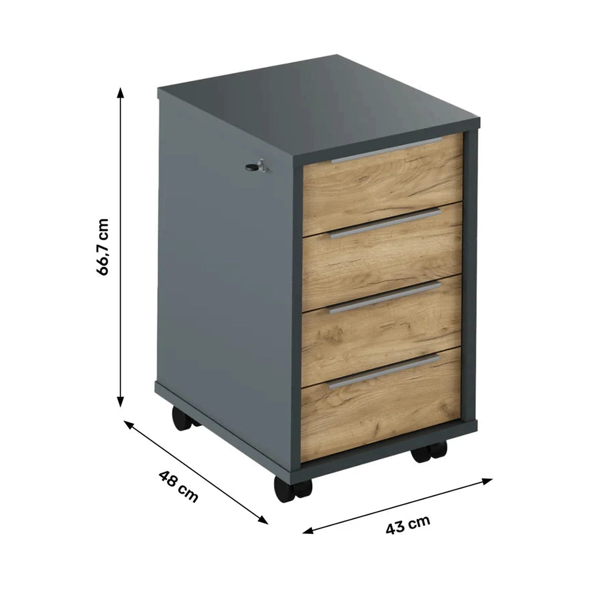 Noptiera RIOMA NEW TYP 30, stejar artisan/gri grafit, DTD laminat, cu 4 sertare, 43x48x67 cm