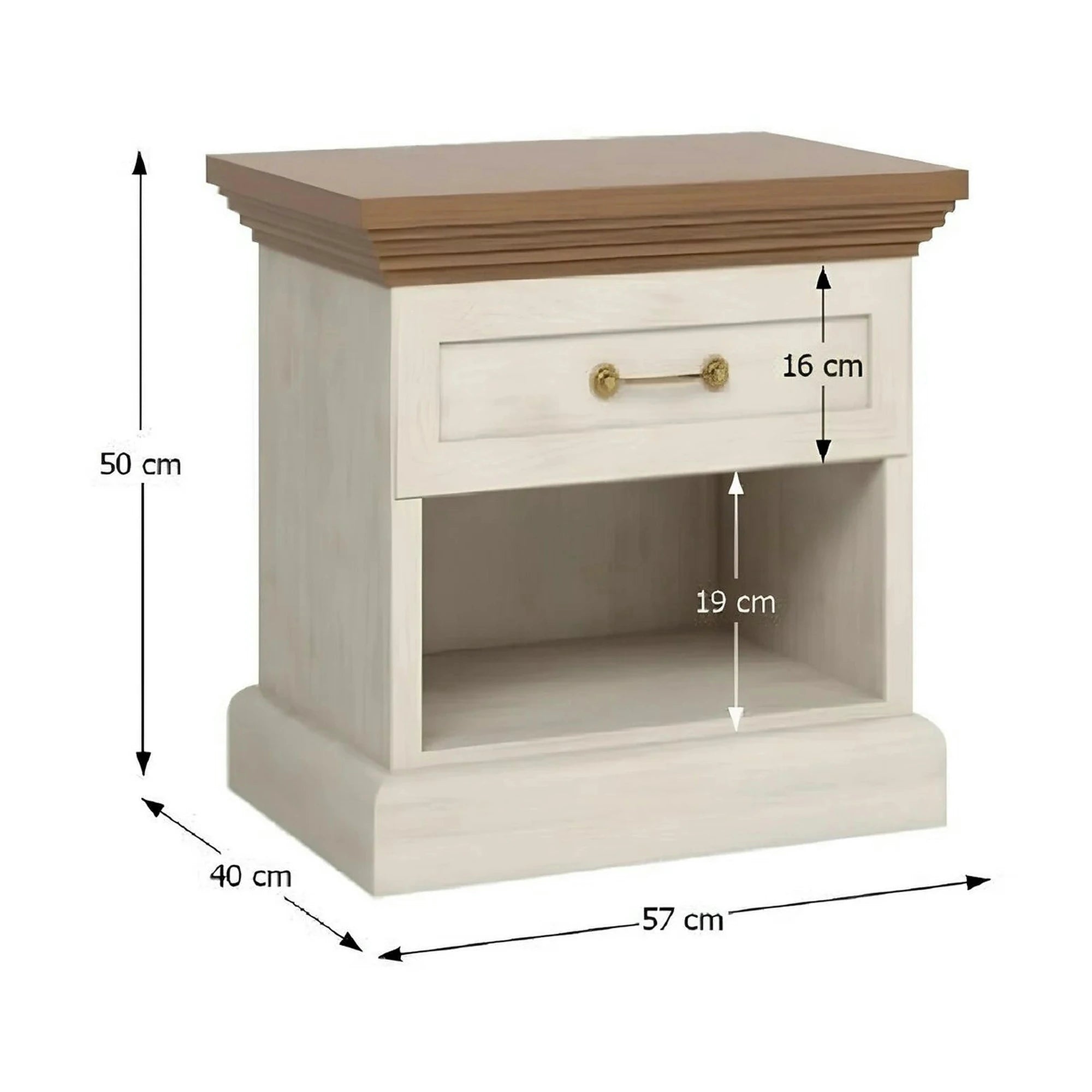 Noptiera ROYAL SN, pin nordic/stejar salbatic, PAL melaminat, 57x40x50 cm