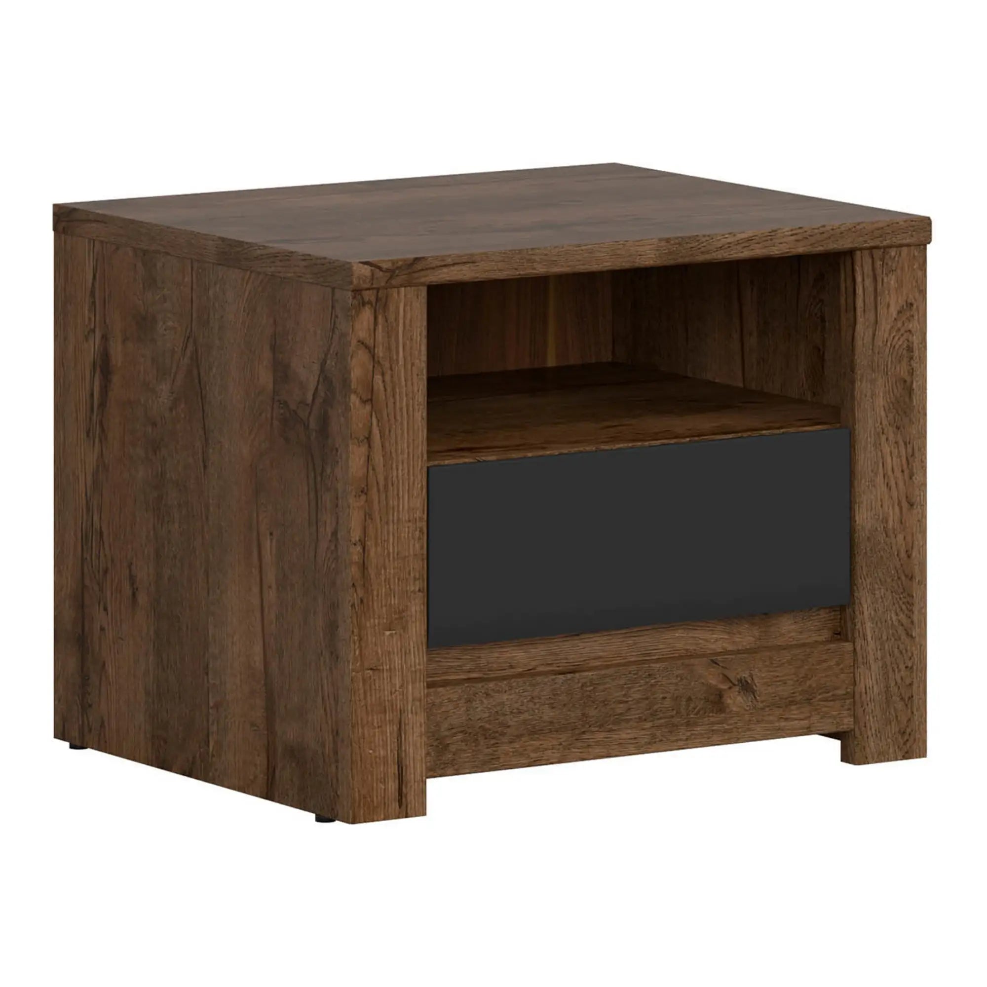 Noptiera RUSO, stejar/negru mat, PAL, 55x46x44 cm