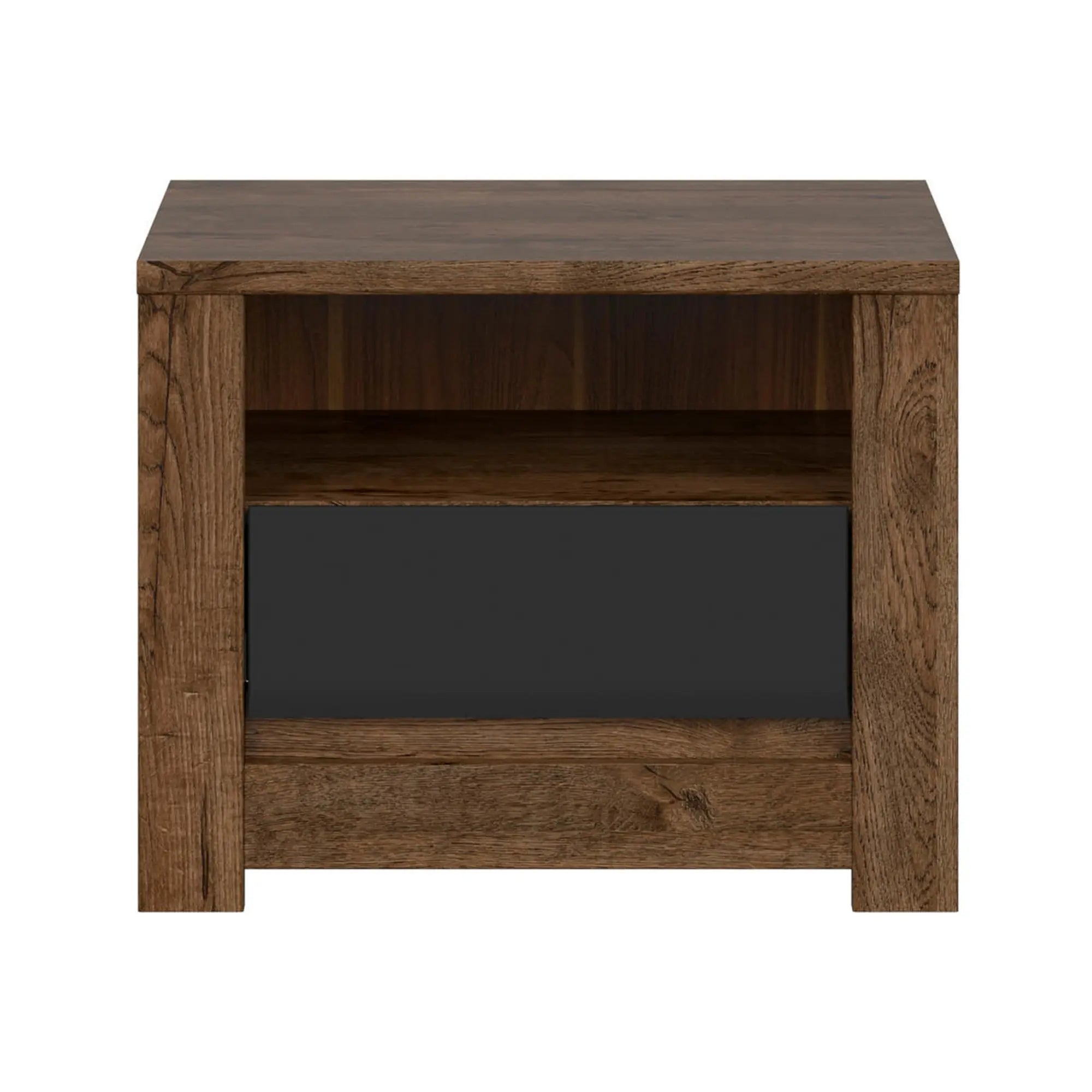 Noptiera RUSO, stejar/negru mat, PAL, 55x46x44 cm