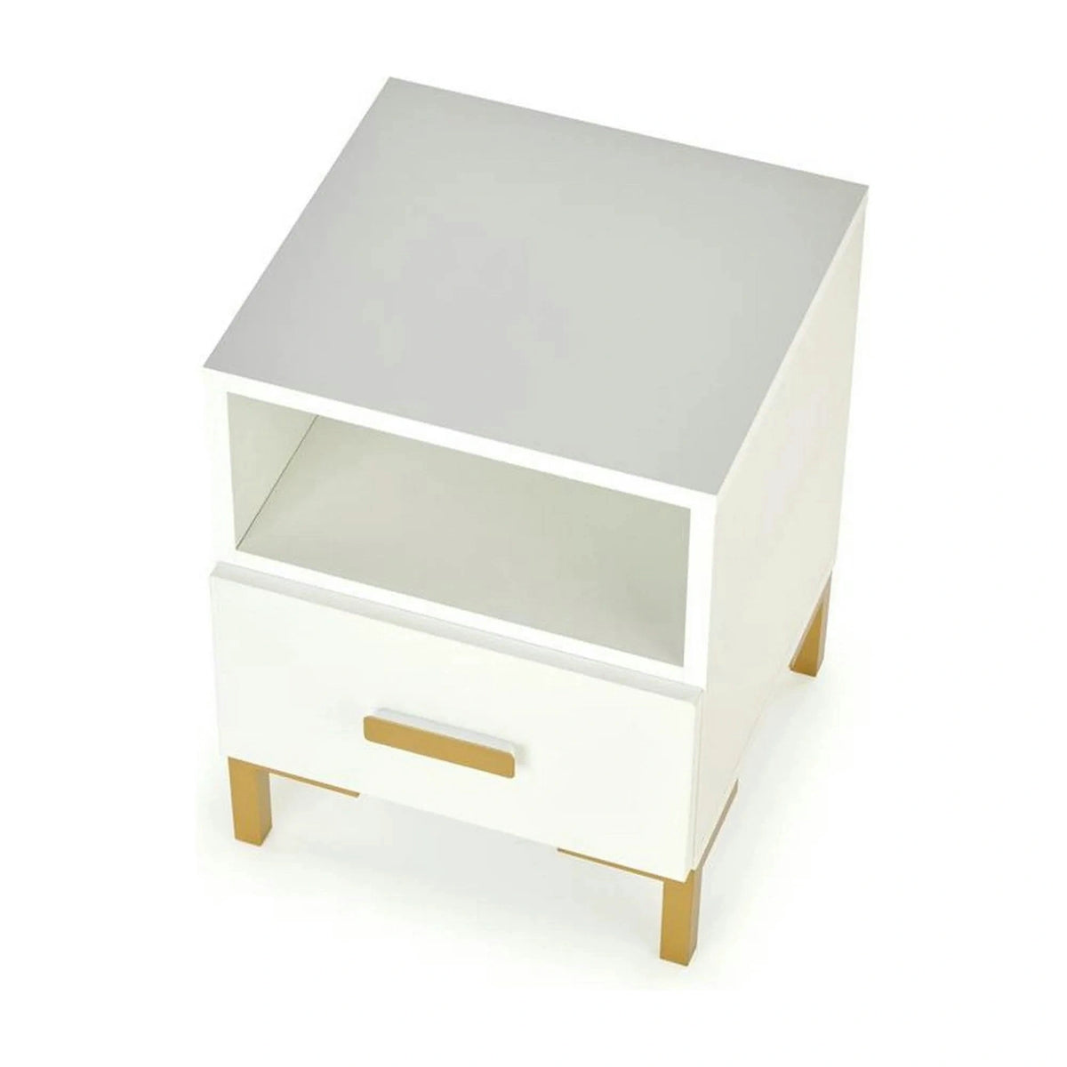 Noptiera SILVIA, alb/auriu, PAL laminat/polipropilena, 40x40x52 cm