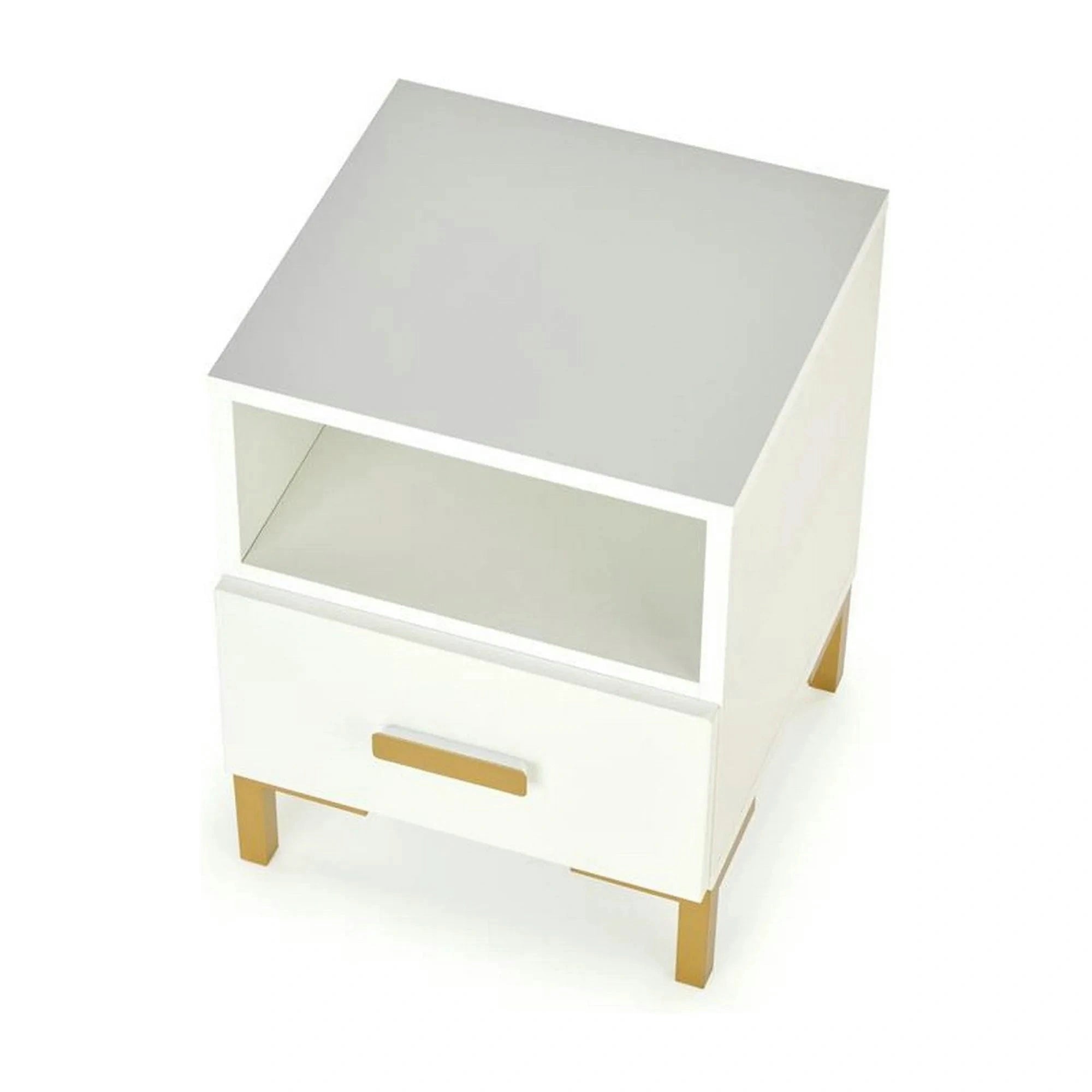 Noptiera SILVIA, alb/auriu, PAL laminat/polipropilena, 40x40x52 cm