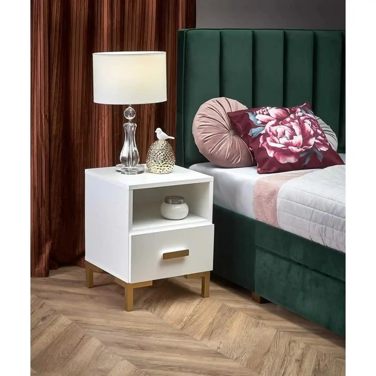 Noptiera SILVIA, alb/auriu, PAL laminat/polipropilena, 40x40x52 cm