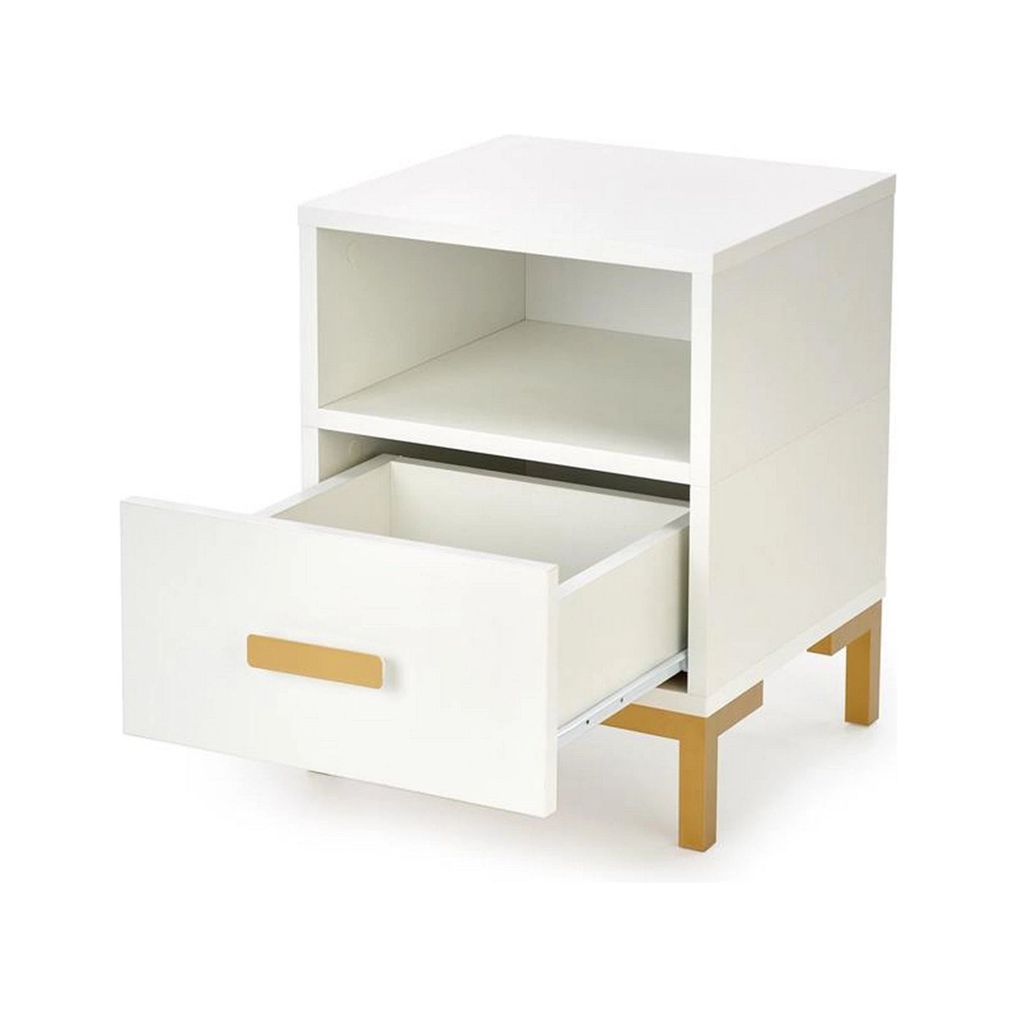 Noptiera SILVIA, alb/auriu, PAL laminat/polipropilena, 40x40x52 cm