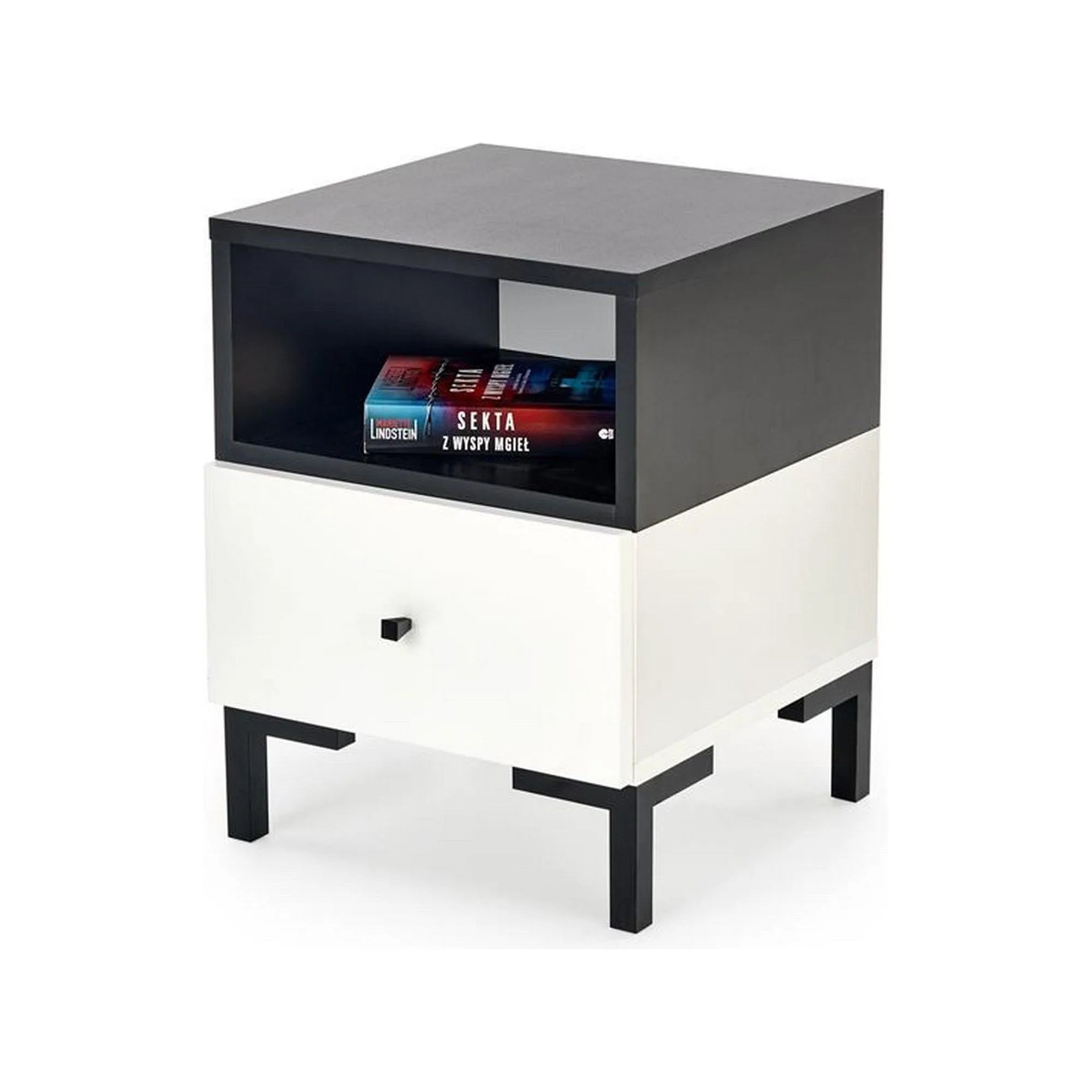 Noptiera SILVIA, alb/negru, PAL, 40x40x52 cm