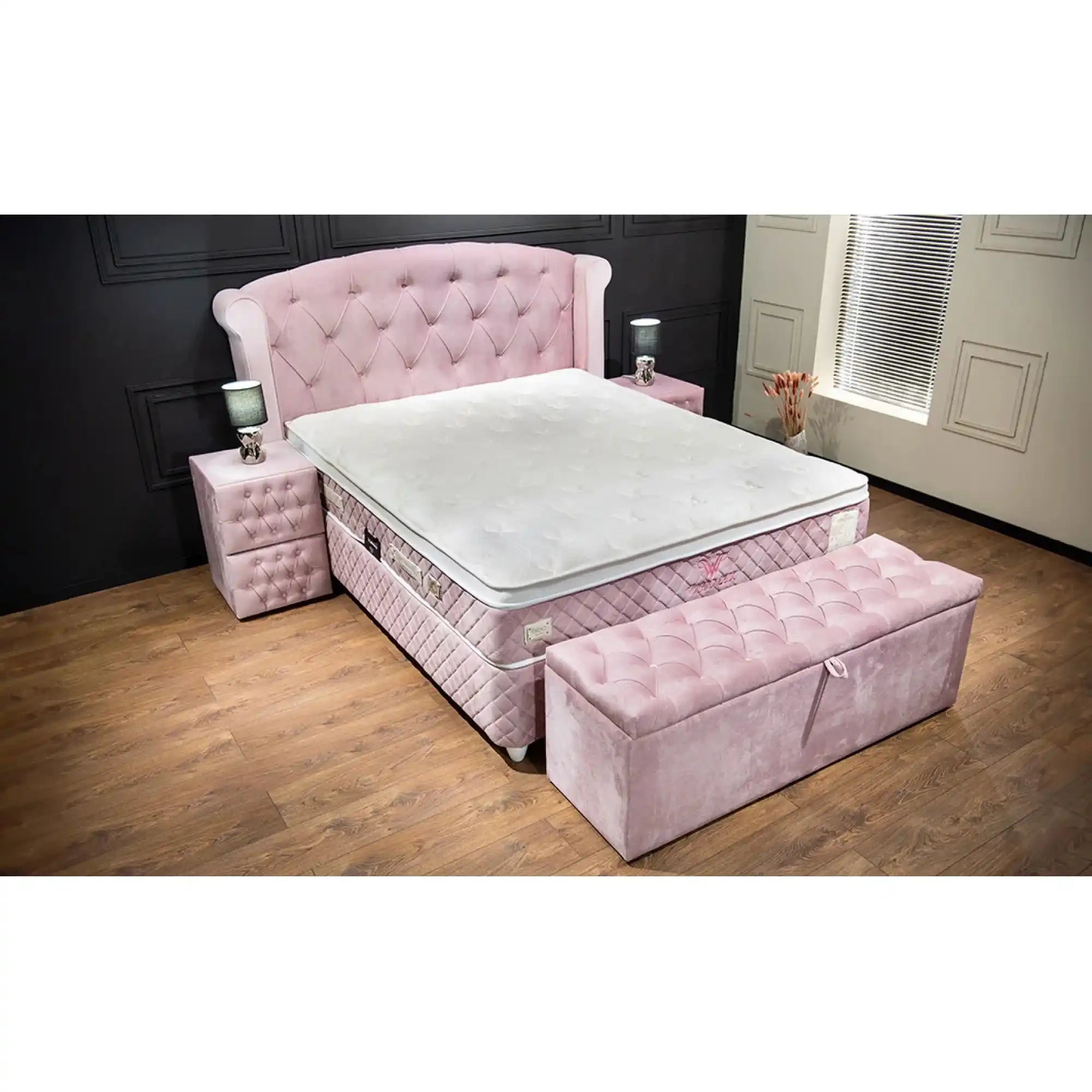 Noptiera Visco Lux, roz, stofa, 41x44x60 cm