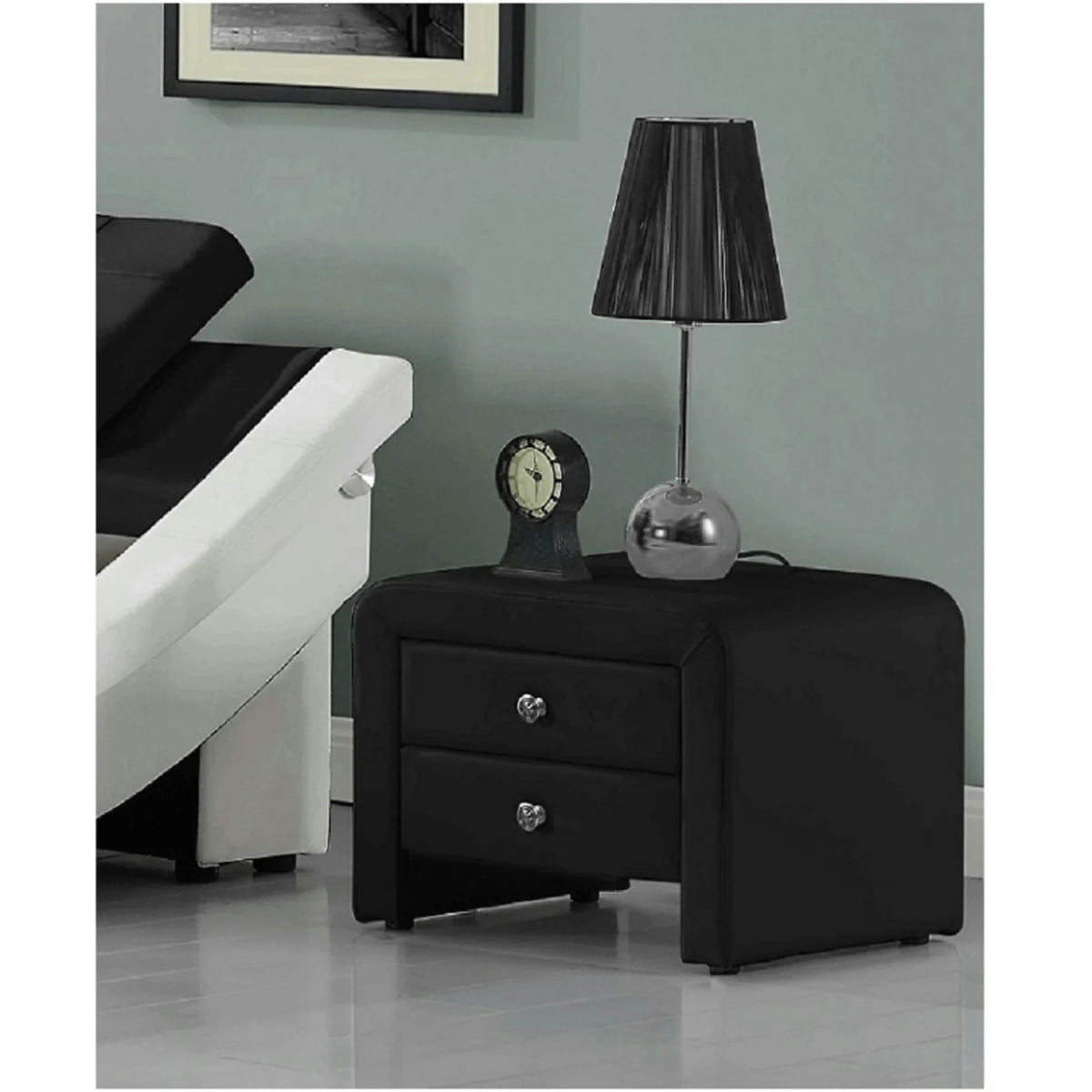 Noptiera WILSON, negru, piele ecologica, 50x38x37 cm