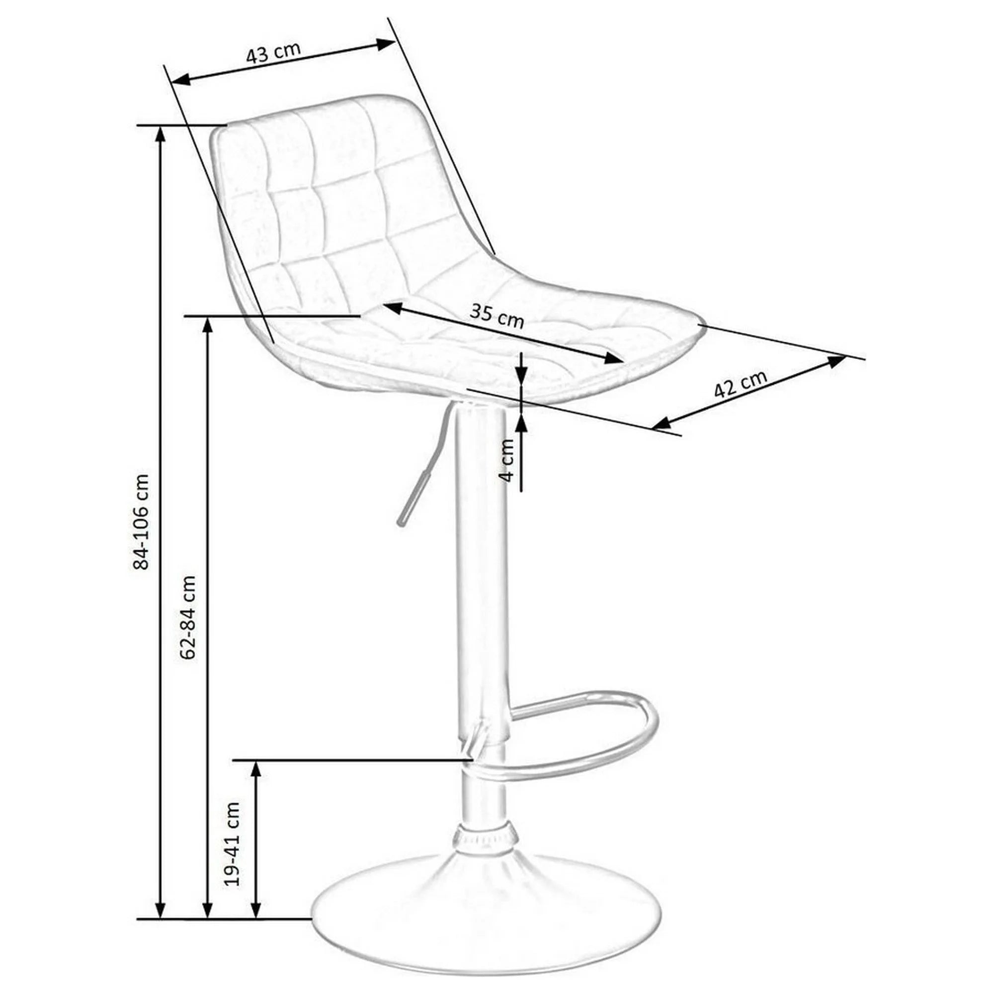 Scaun bar H95, bej/negru, stofa catifelata/otel, 43x44x84/106 cm