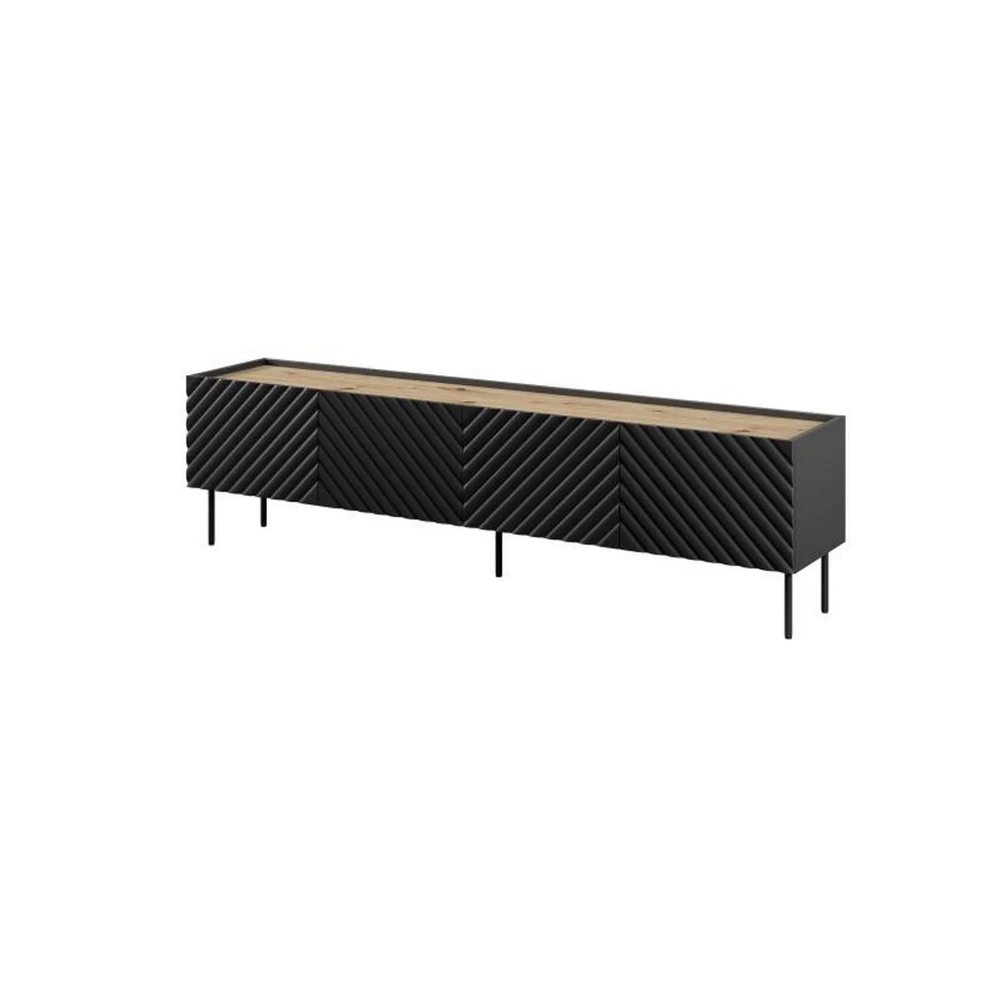 Comoda TV ONDA, negru/stejar, PAL laminat, 200x40x54 cm