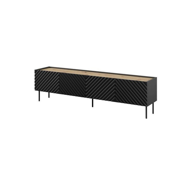 Comoda TV ONDA, negru/stejar, PAL laminat, 200x40x54 cm