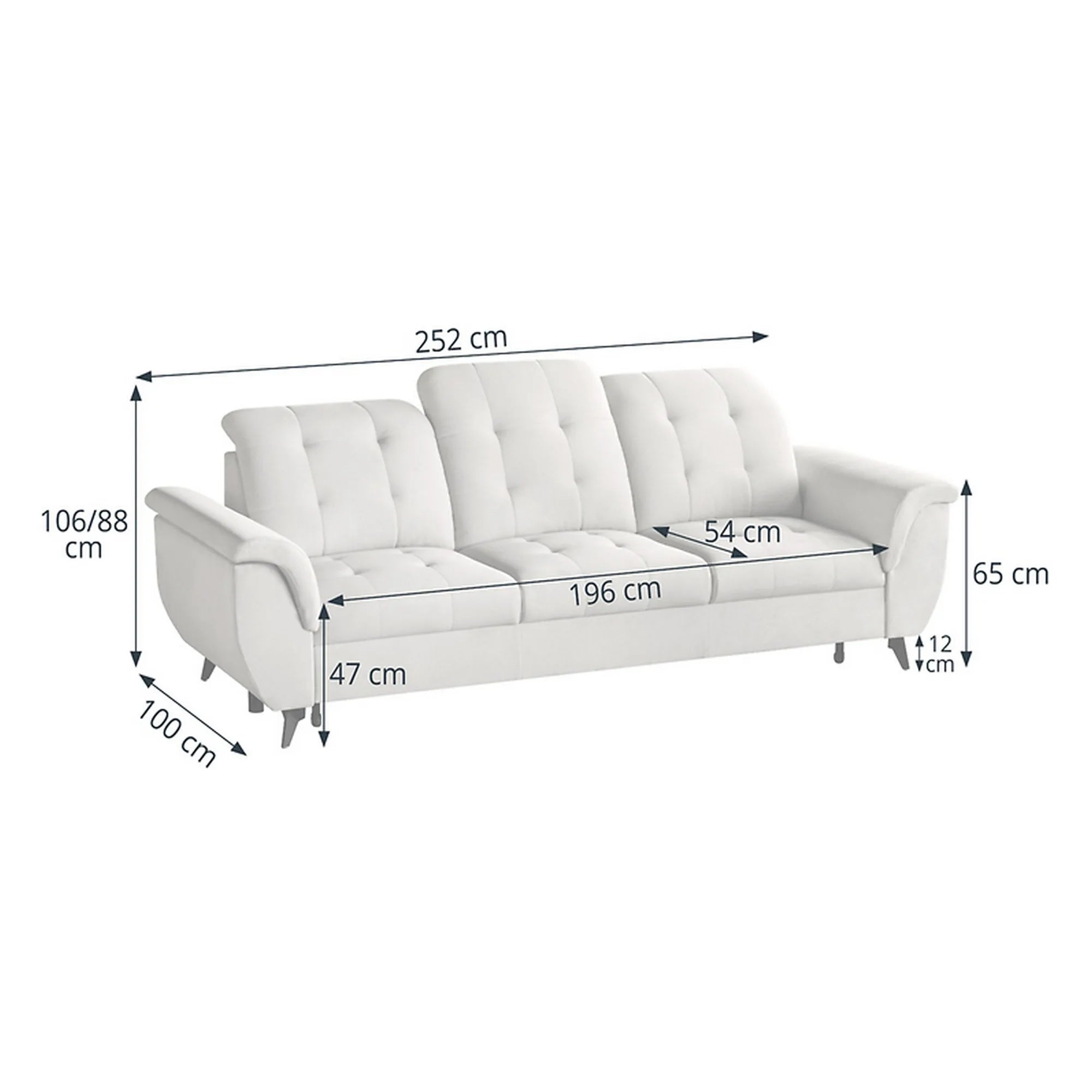 Canapea extensibila DORIA, stofa catifelata crem - Portland 21, 252x100x106 cm