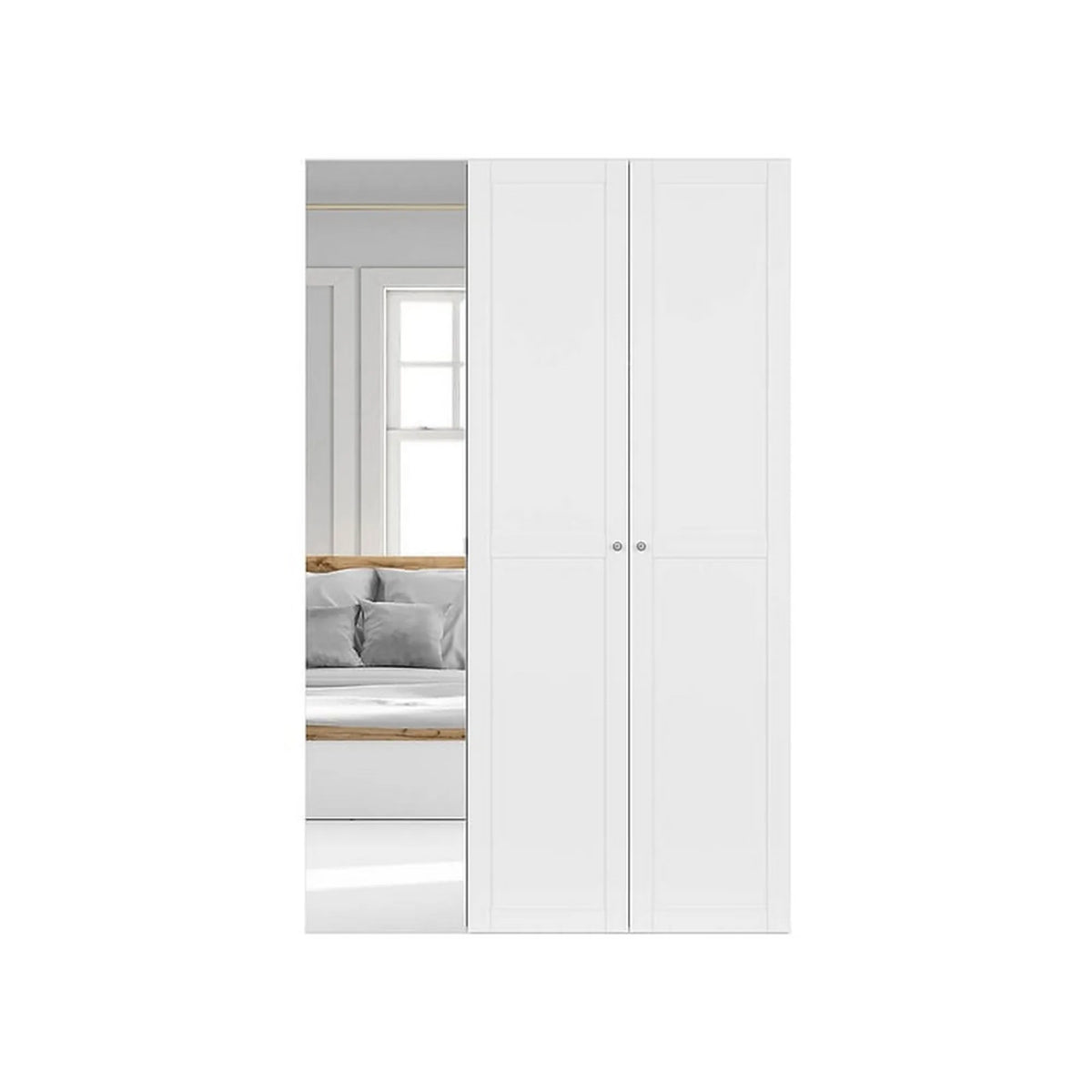 Dulap FLEX, alb, PAL, cu 3 usi si oglinda, 150x45x240 cm