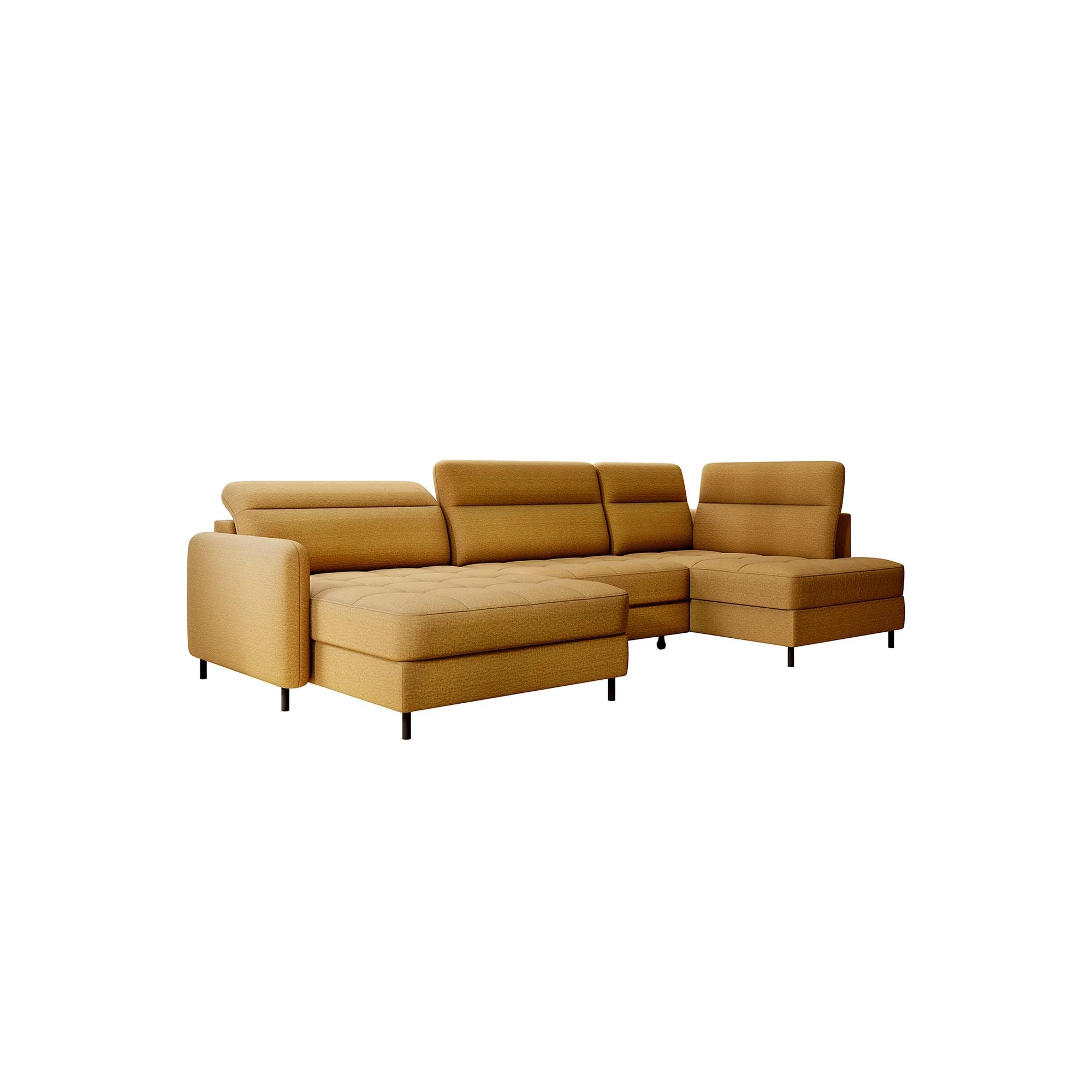 Coltar extensibil BERRTO, sezlong stanga, stofa catifelata galben - Manhattan 45, cu tetiere reglabile si lada depozitare, 306x165x100 cm