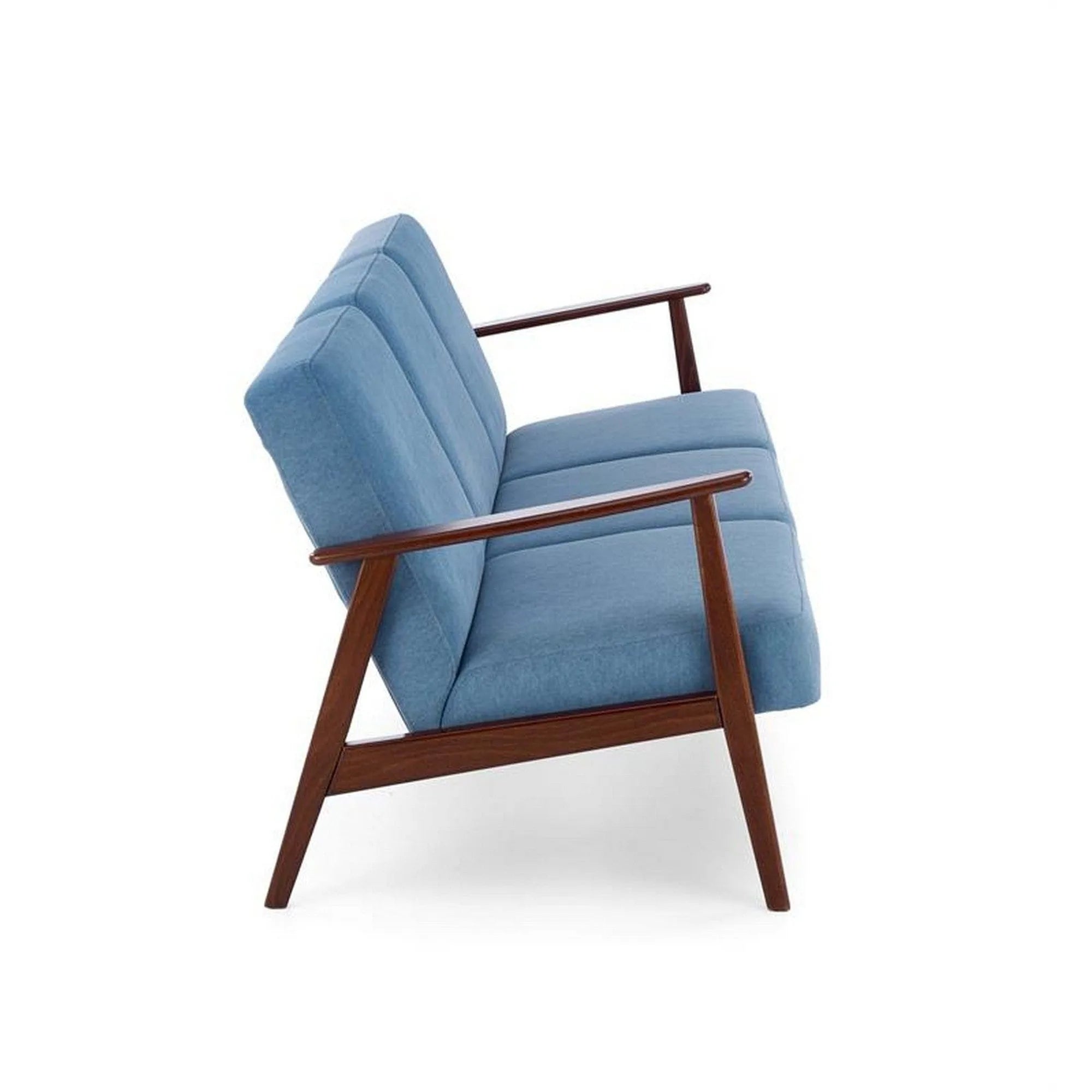 Canapea MILANO 3S, albastru/nuc, stofa clasica/lemn, 175x77x77 cm