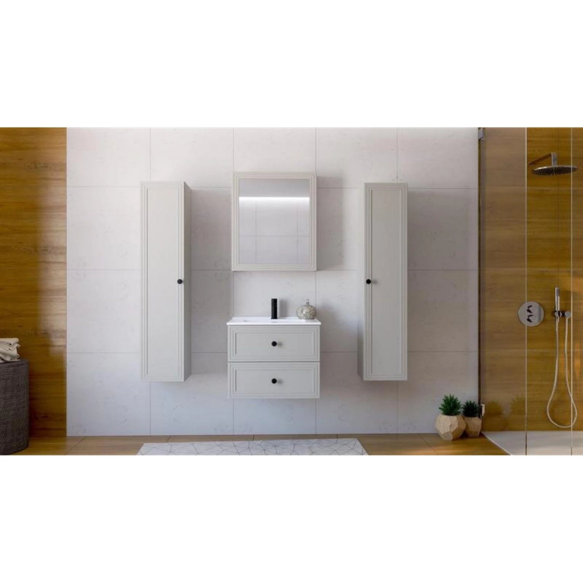 Dulap baie TORETO, casmir mat, PAL laminat, cu oglinda, 60x15x70 cm