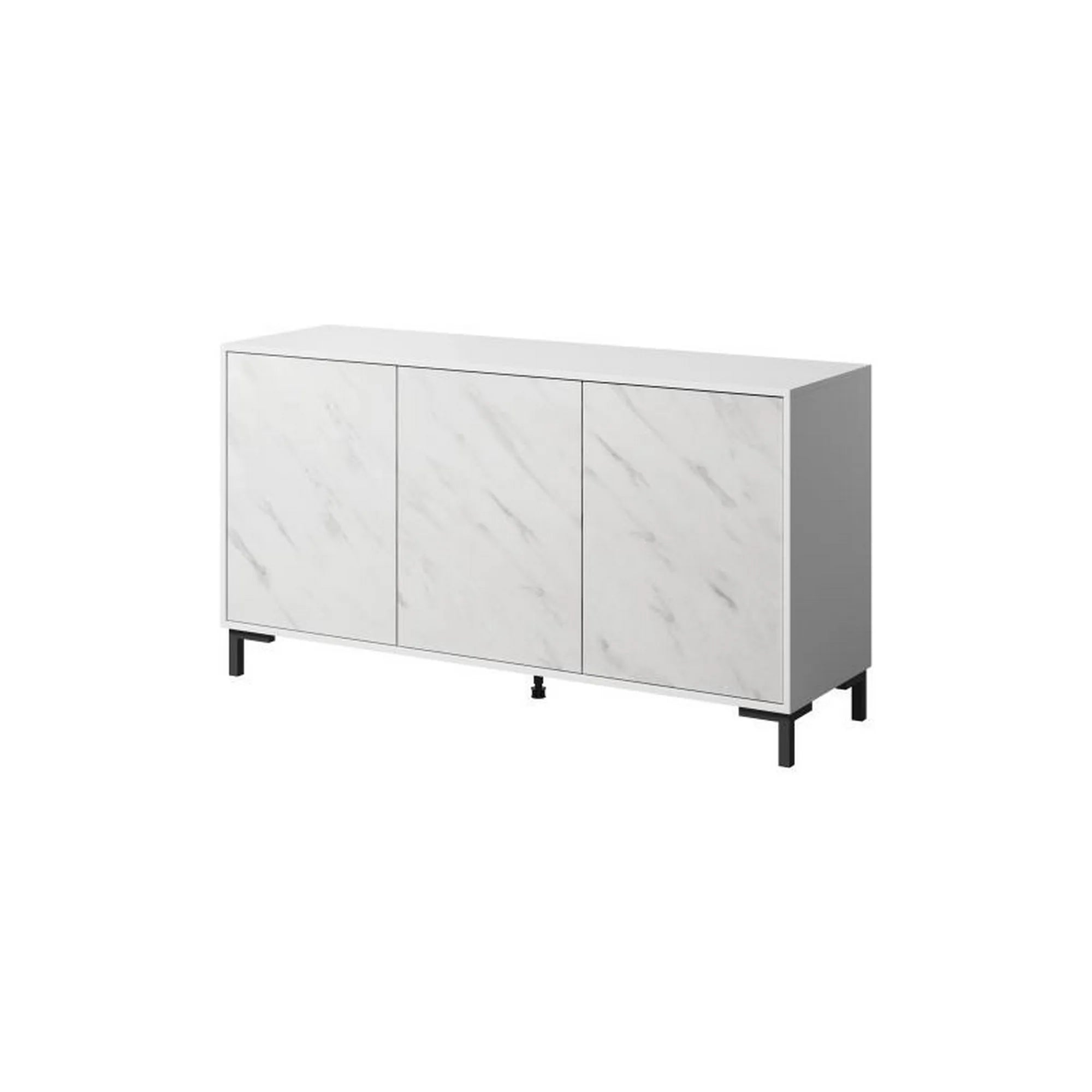 Comoda MARMO, alb/alb cu efect de marmura, PAL laminat, 150x45x81 cm