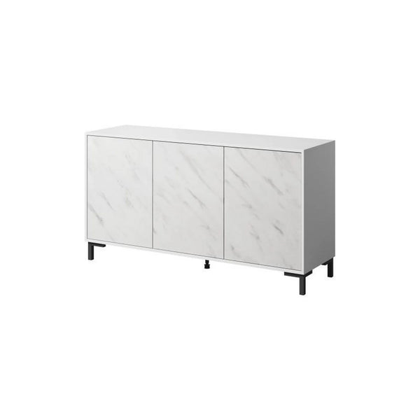 Comoda MARMO, alb/alb cu efect de marmura, PAL laminat, 150x45x81 cm