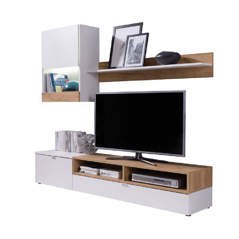 Mobilier living ROSO, alb/stejar auriu, DTD laminat/sticla, 3 piese