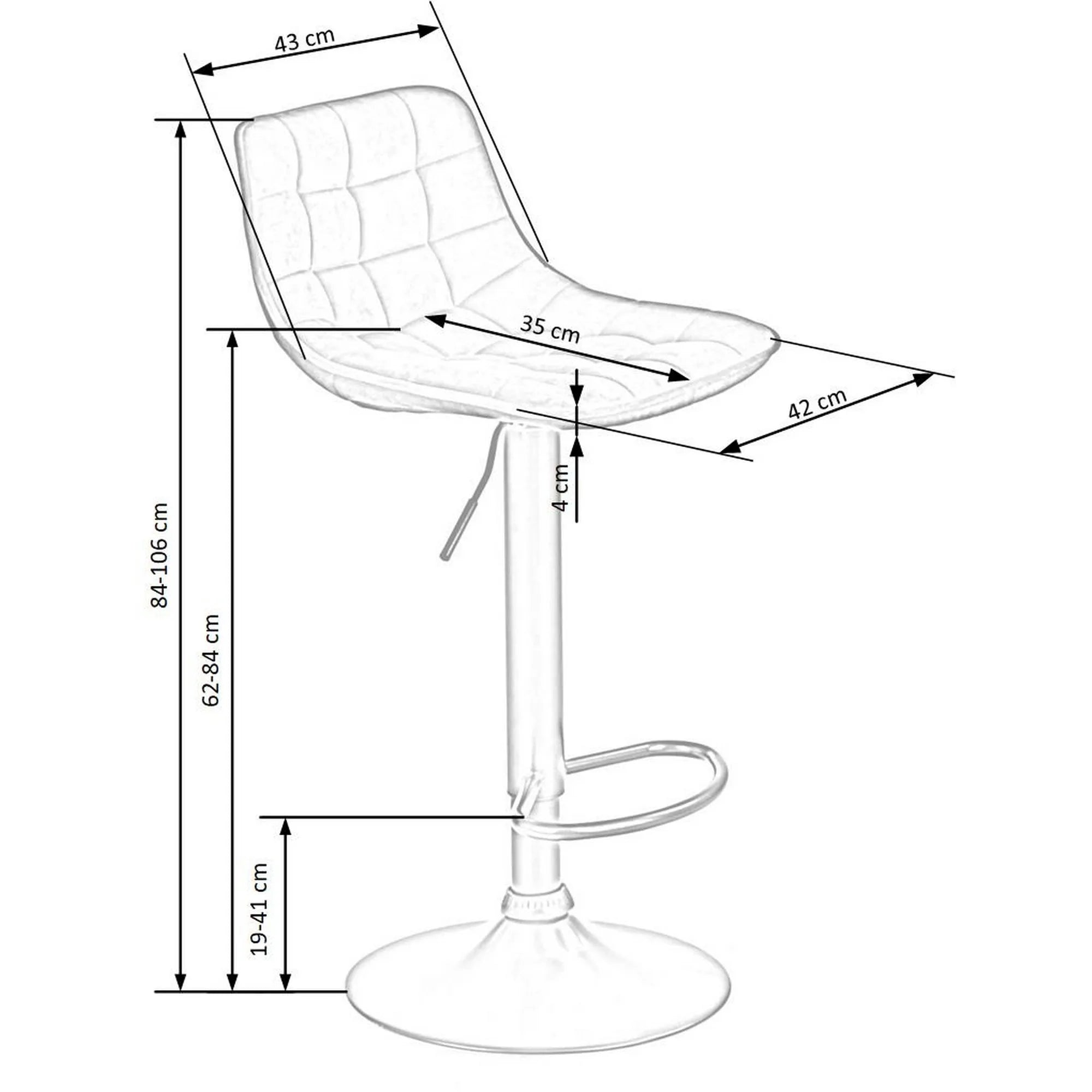 Scaun bar H95, scortisoara - Bluvel 4215/negru, stofa catifelata/metal, 43x44x84/106 cm