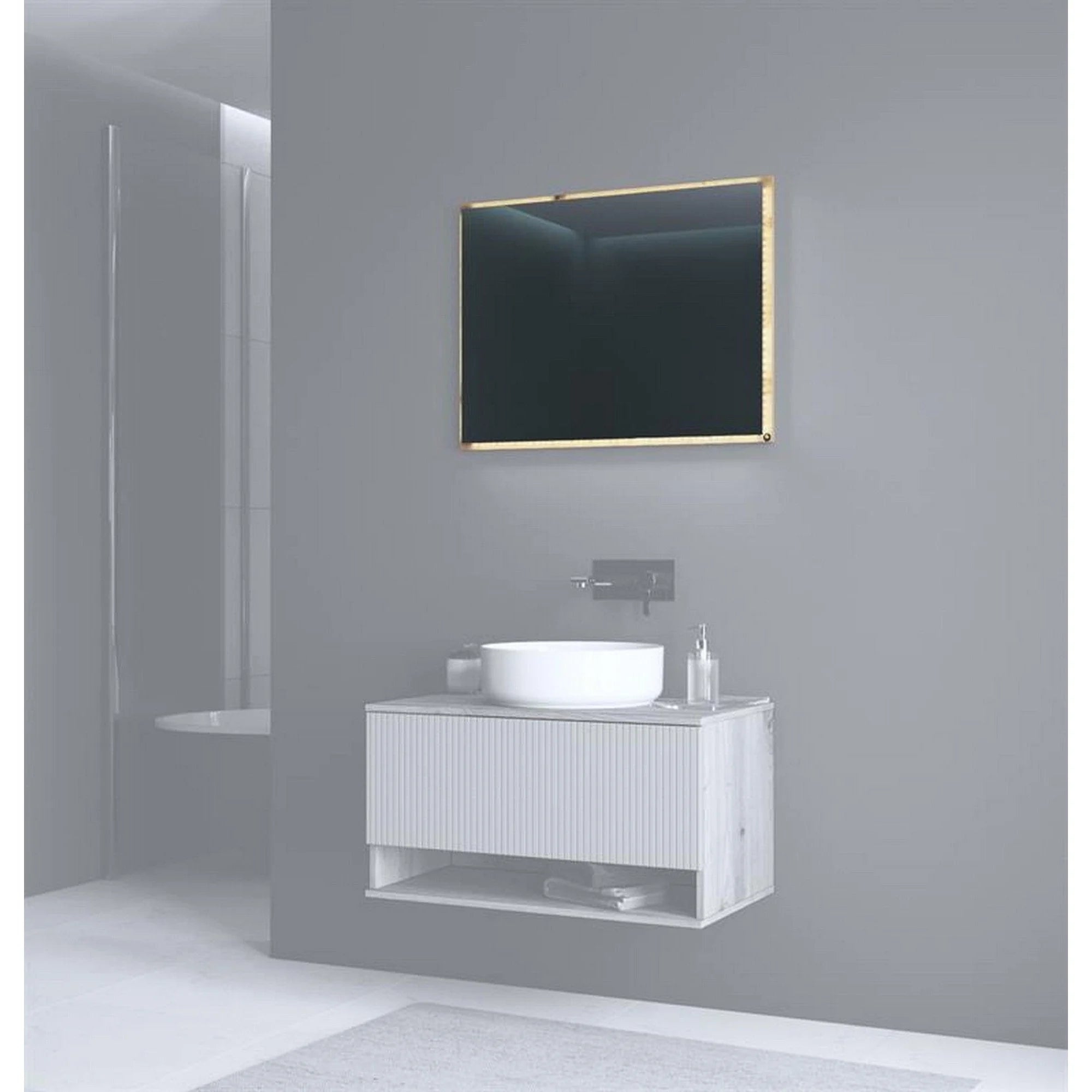 Oglinda de baie AVIOLA, stejar artisan, PAL laminat, cu iluminare led, 80x60 cm