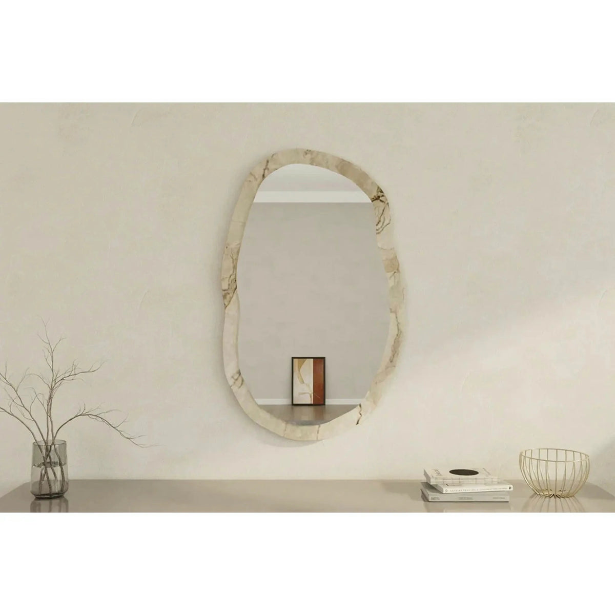 Oglinda perete LOSSA, bej cu efect de marmura, 52x86 cm