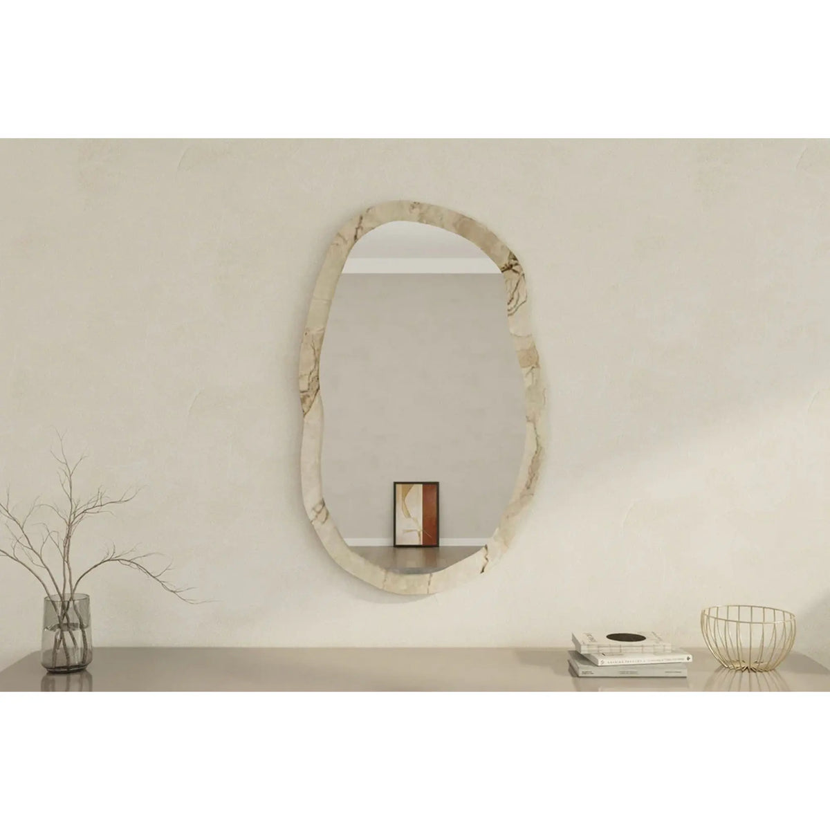 Oglinda perete LOSSA, bej cu efect de marmura, 52x86 cm