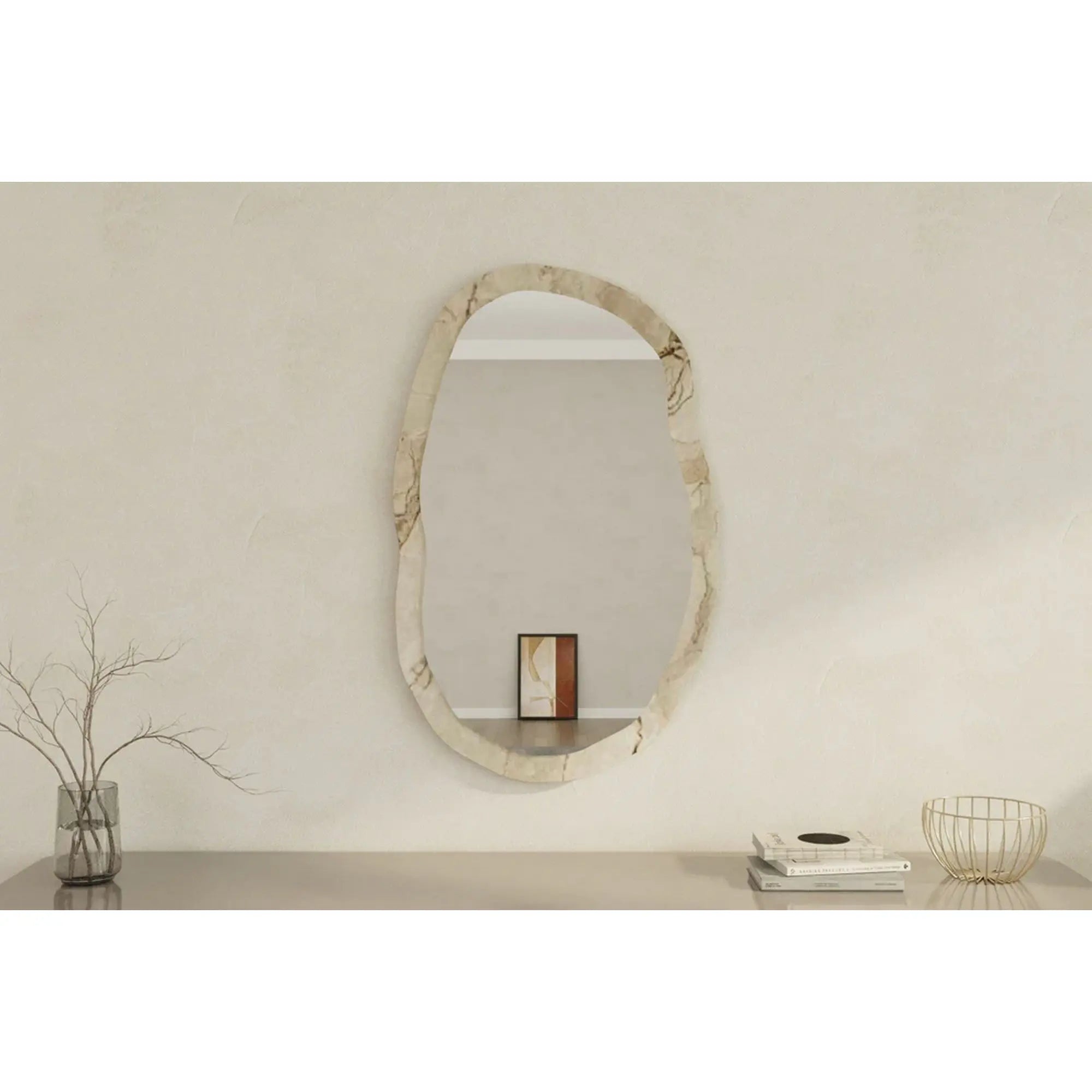 Oglinda perete LOSSA, bej cu efect de marmura, 52x86 cm