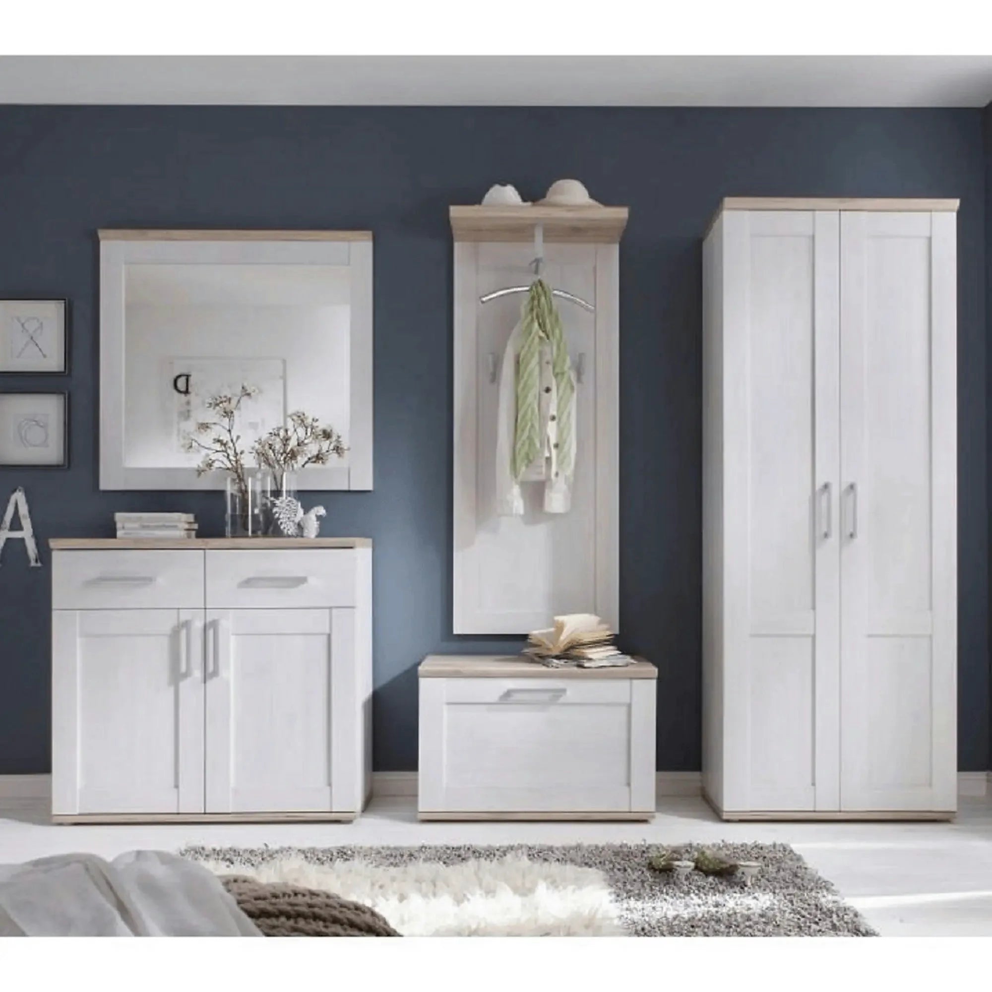 Oglinda PROVENSAL, stejar San Remo/alb, PAL infoliat, 95x4x92 cm