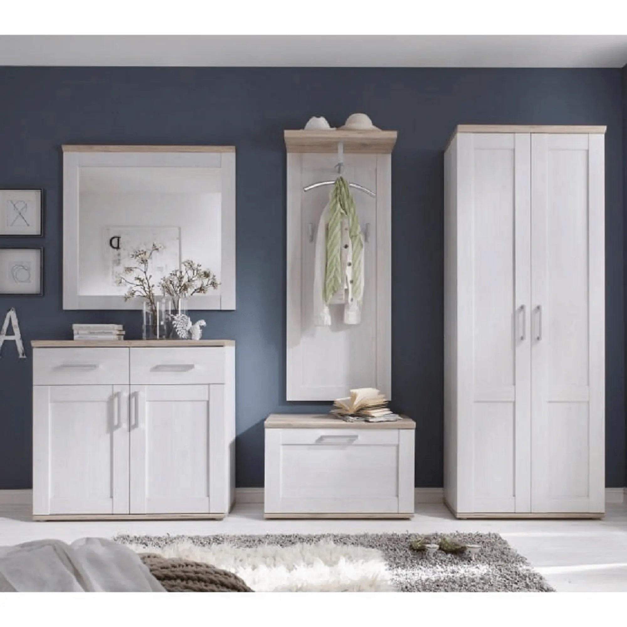 Oglinda PROVENSAL, stejar San Remo/alb, PAL infoliat, 95x4x92 cm