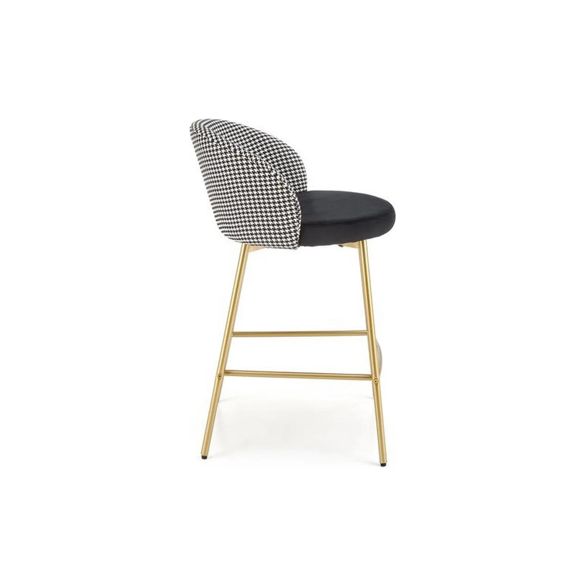 Scaun bar H113, negru/gri/auriu, stofa catifelata/otel, 47x55x85 cm