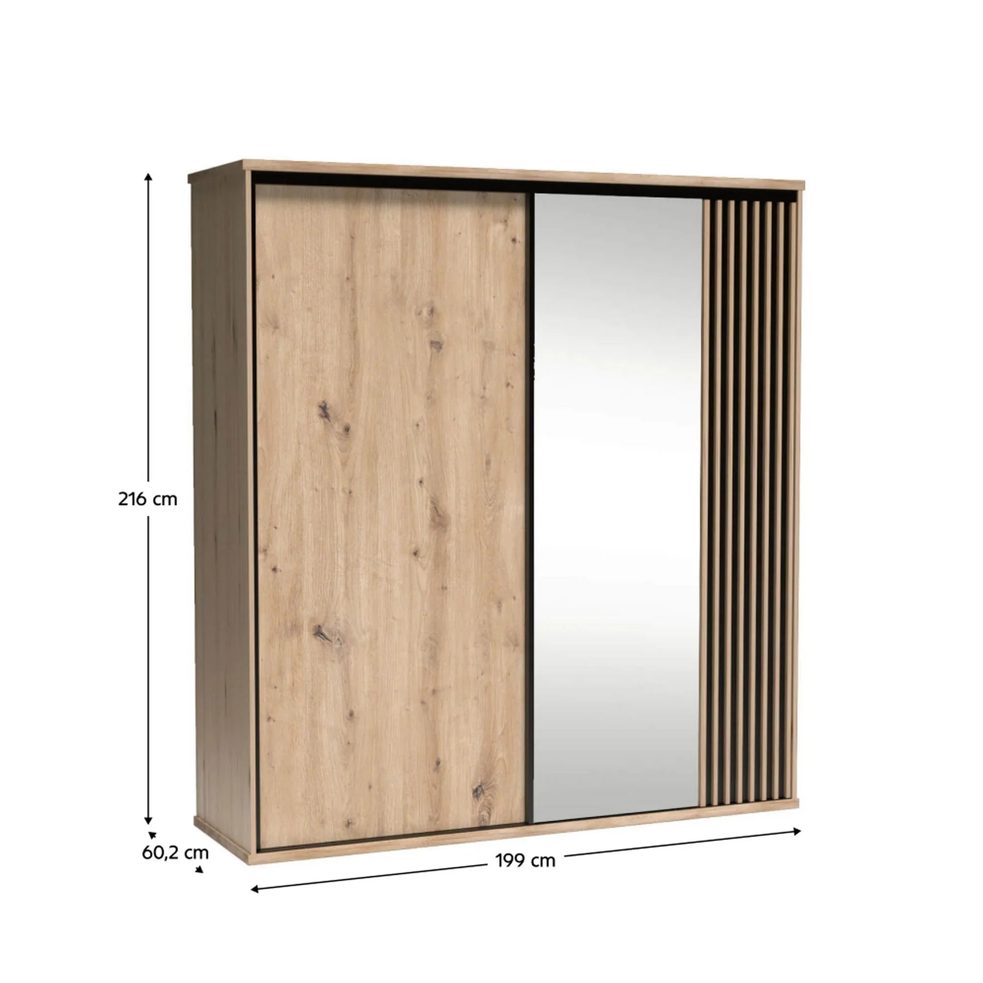 Dulap CALIA C15, stejar artisan/negru, PAL laminat, cu 2 usi, 199x60x216 cm