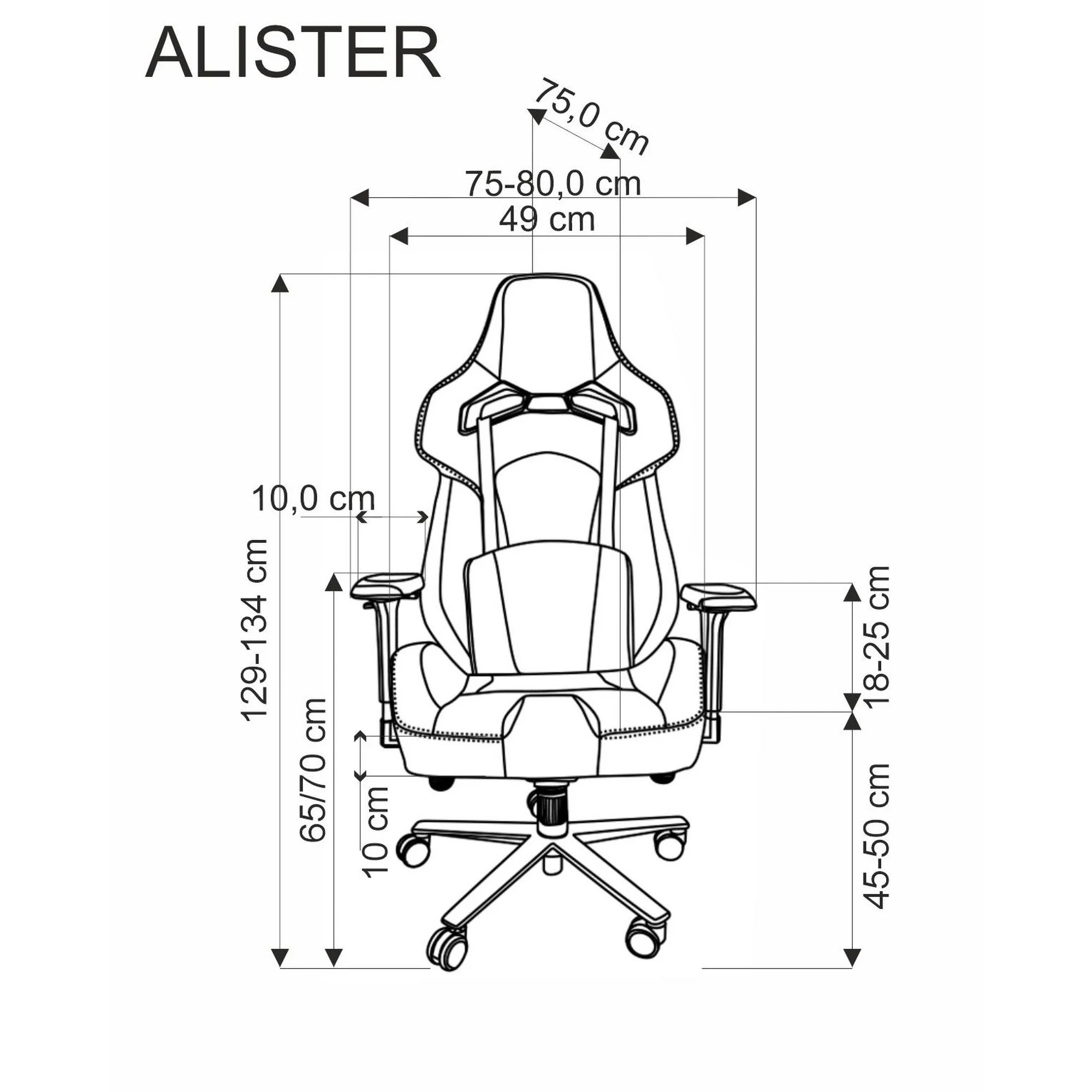 Scaun gaming ALISTER, gri/negru, stofa clasica/metal, 80x75x129/134 cm
