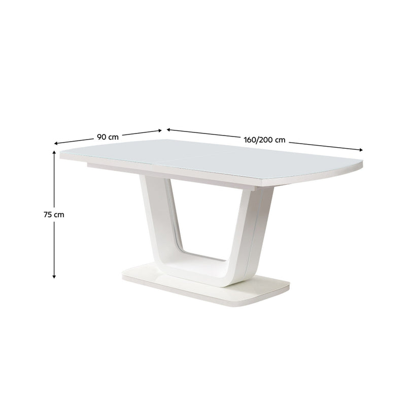 Masa extensibila OLAV, alb, sticla temperata, 160/200x90x75 cm