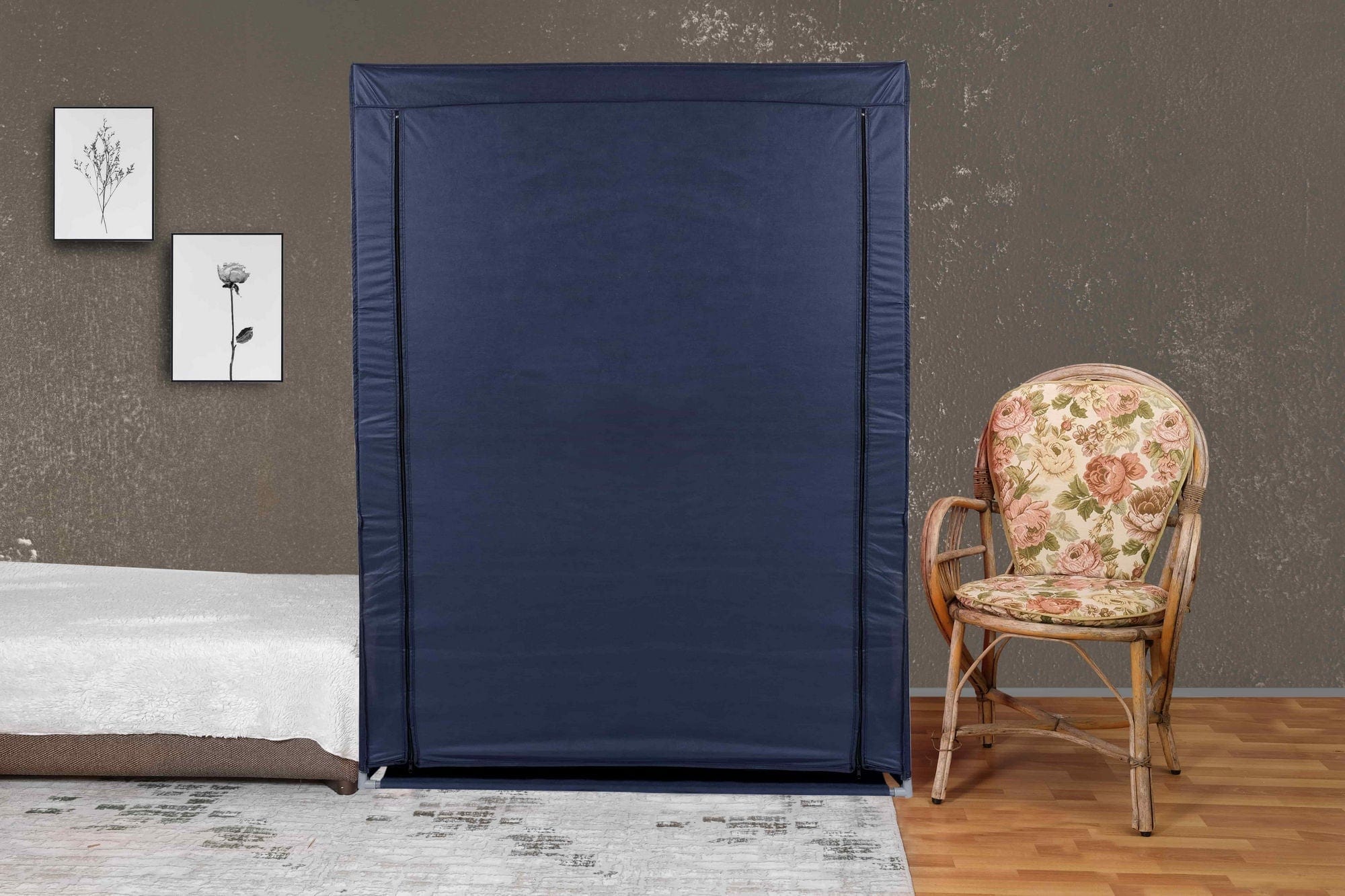 Organizator garderoba 379VLV2207, albastru inchis, material textil/metal, 118x45x158 cm