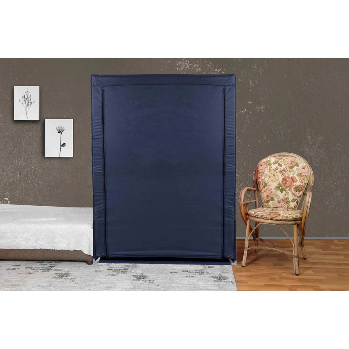 Organizator garderoba 379VLV2207, albastru inchis, material textil/metal, 118x45x158 cm