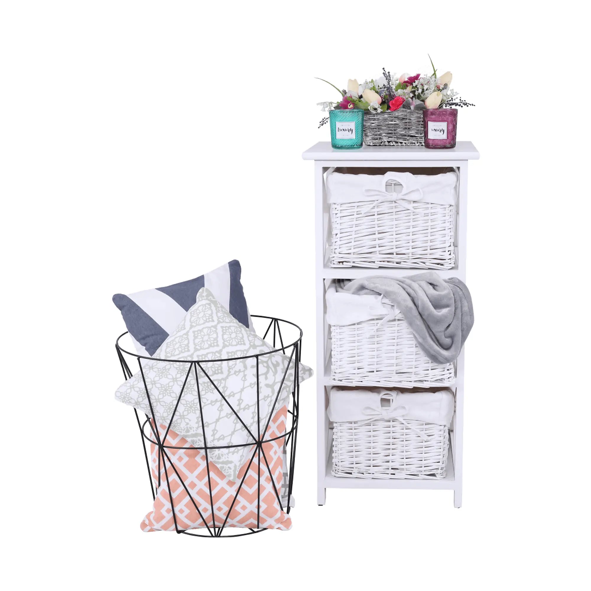 Organizator RAFAELLO 3, lemn/rachita, alb, 36x37x76 cm