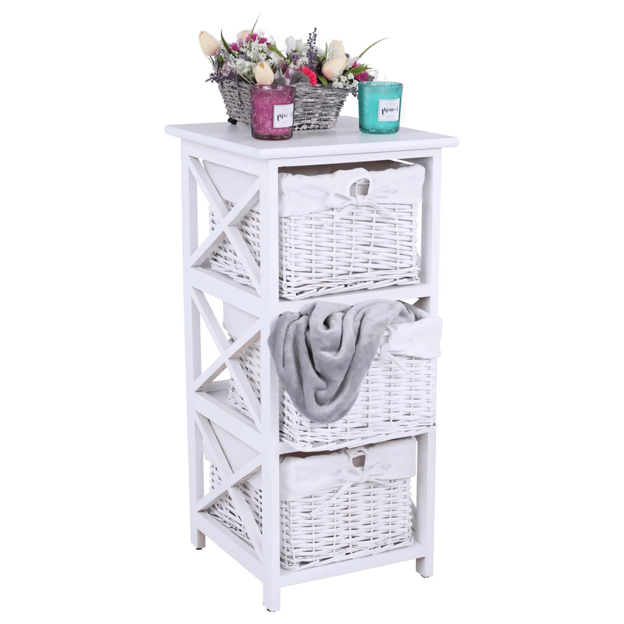 Organizator RAFAELLO 3, lemn/rachita, alb, 36x37x76 cm