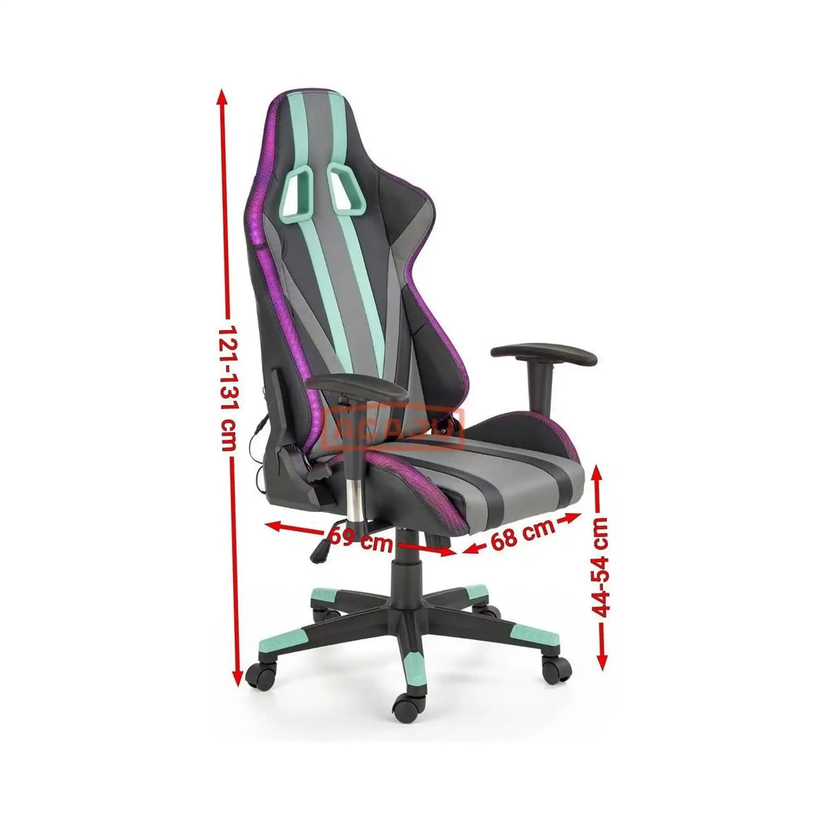 Scaun gaming FACTOR, negru/gri/verde, piele ecologica/material textil, 68x69x121/131 cm