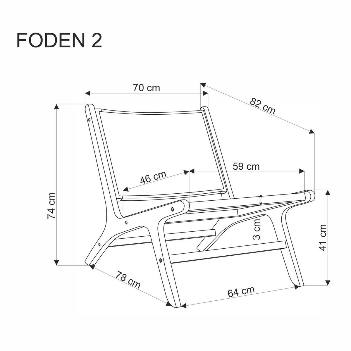 Scaun de gradina FODEN 2, stejar deschis, ratan natural/lemn, 65x82x74 cm
