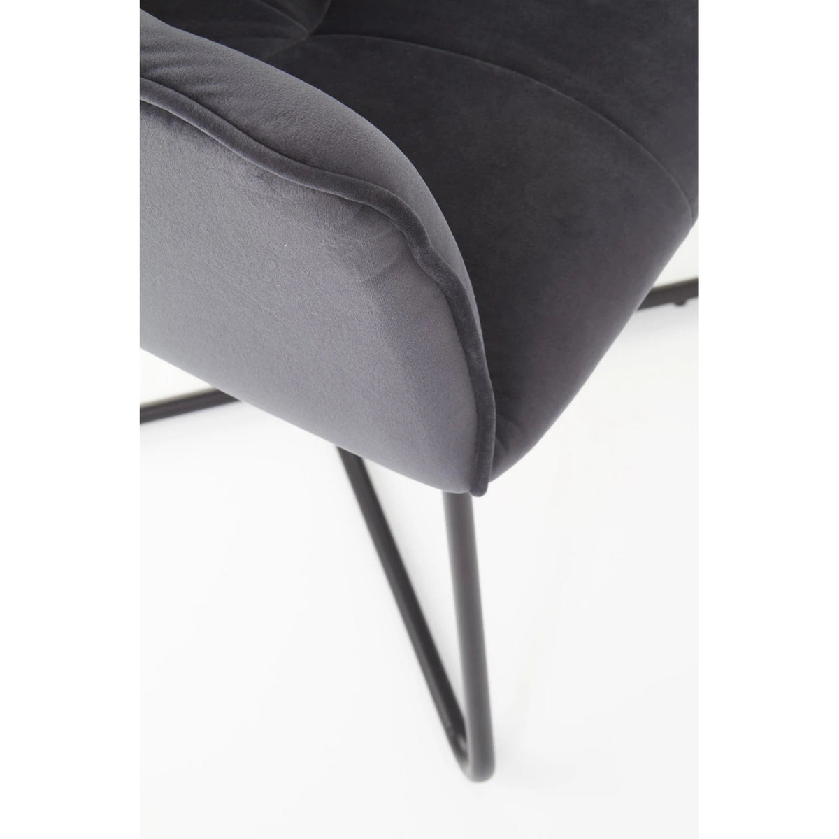 Scaun tapitat K377, gri inchis/negru, stofa catifelata/metal, 60x62x81 cm