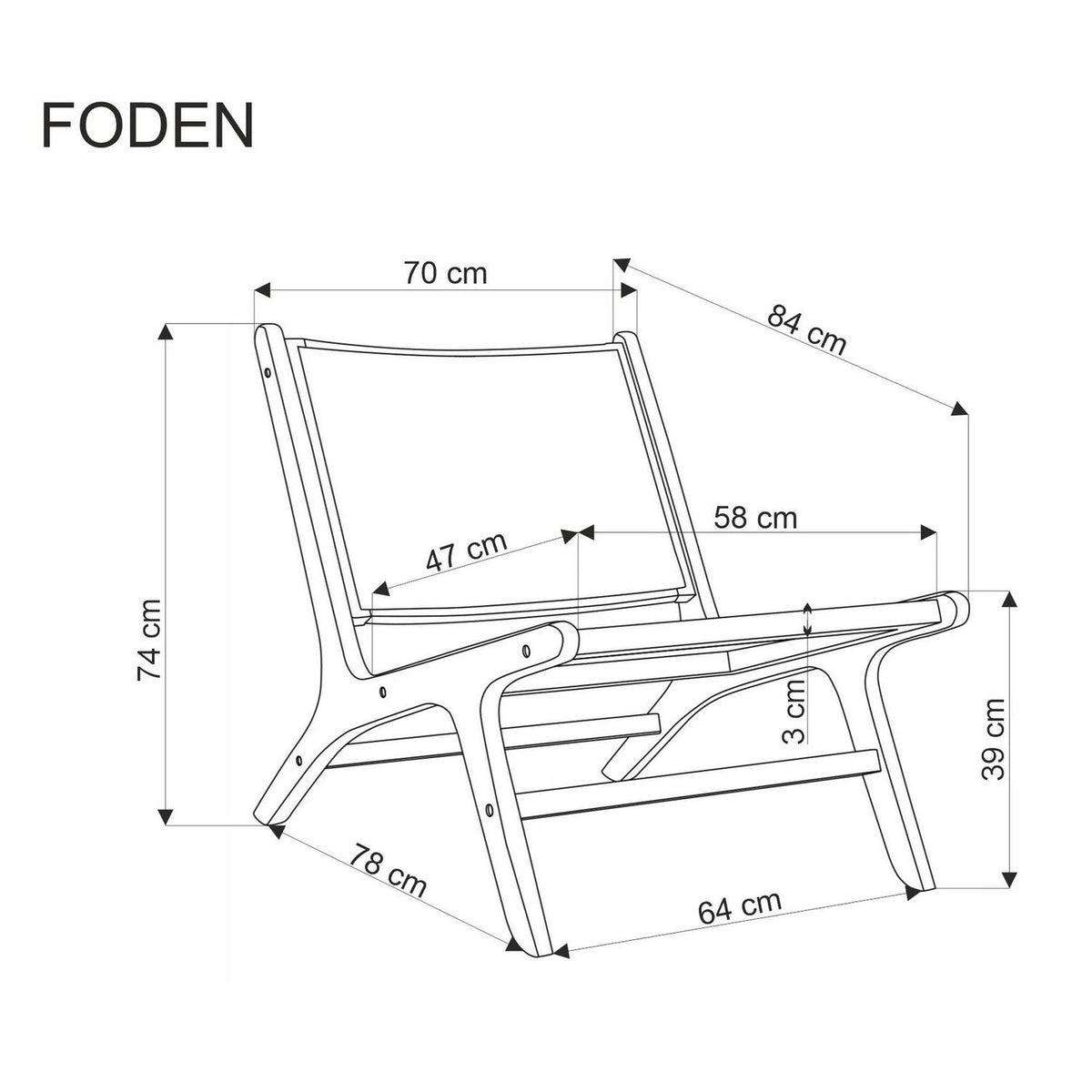 Scaun de gradina FODEN, bej deschis/negru, rattan natural/lemn, 65x74x84 cm