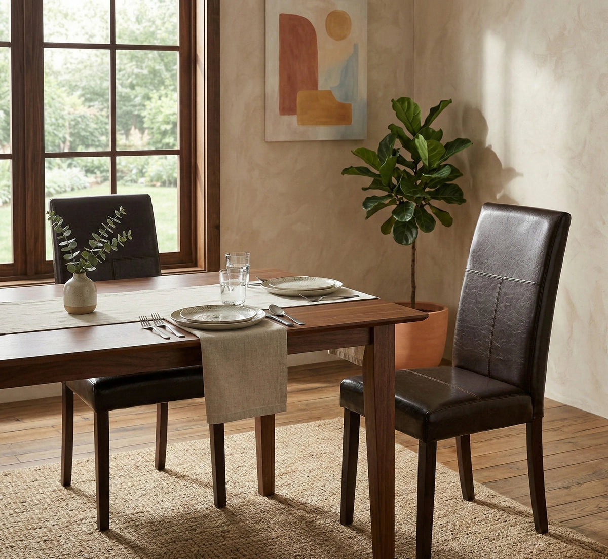 Scaun tapitat Kerry, maro/wenge, lemn malaezian/piele ecologica, 45X46X95 CM