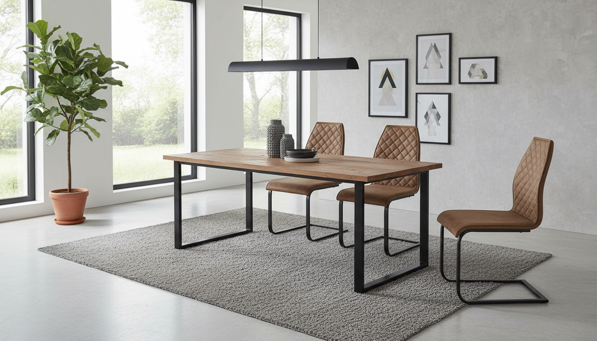 Scaun K265, maro/negru, piele ecologica/metal, 43x58x94 cm