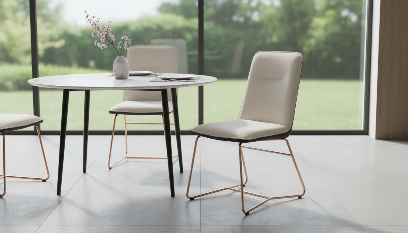 Scaun tapitat K390, crem/gri inchis/roz auriu, stofa/piele ecologica/metal, 46x60x90 cm